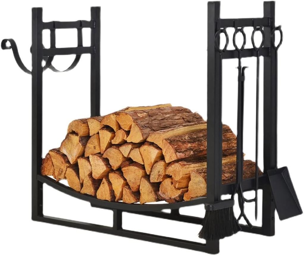 Outdoor Waterproof Log Store and Firewood Rack Combo Heavy Duty Indoor/Outdoor Wood Holder for Fireplace Tool Weatherproof Firewood Log Rack