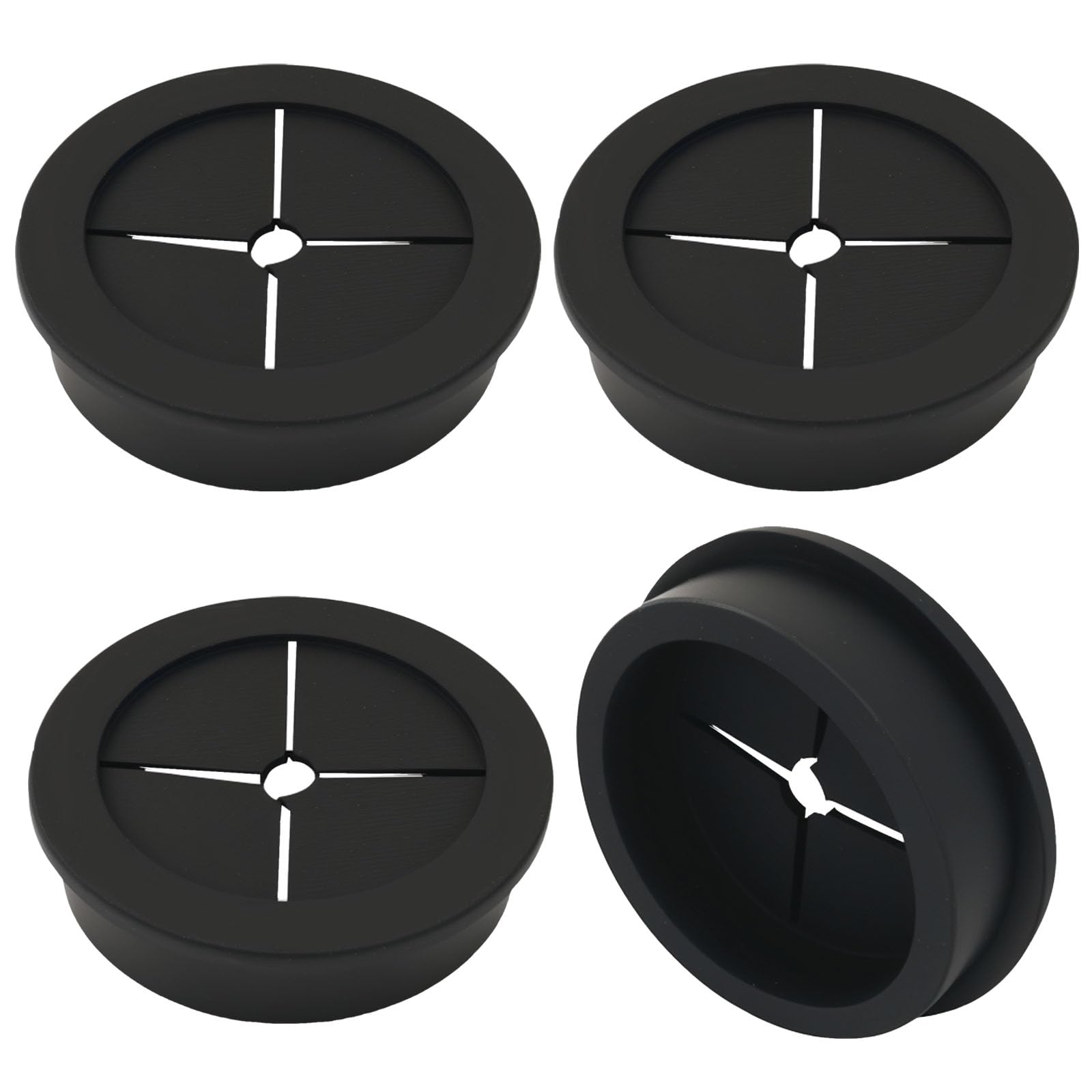 4 Pcs 1-3/4 Inch (45mm) Cable Grommet, Flexible Rubber Wire Hole Cover Pass Through for Office Computer Desk, Cabinet & Furniture Wire Organizer, Black