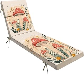 Chaise Lounge Cushions Outdoor Cute Plants Fungus Waterproof Patio Furniture Cushions with Removable Cover for Pool Lawn Summer Beach, 72"x21"x3"