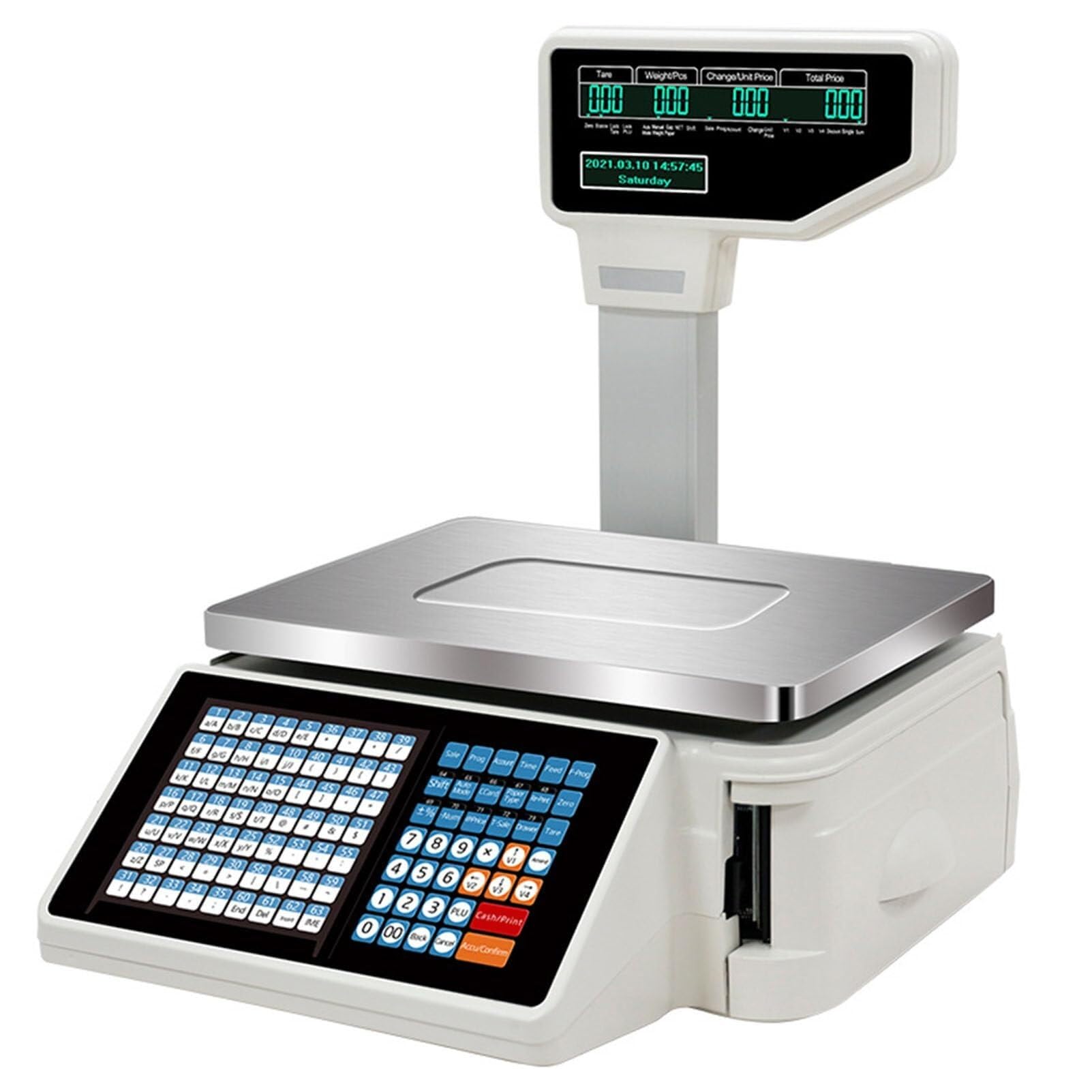 MYUYEE Digital Weighing Scale With Thermal Printer, Dual Display, 63 Shortcut Keys, For Supermarket, Retail Store, And Warehouse Use