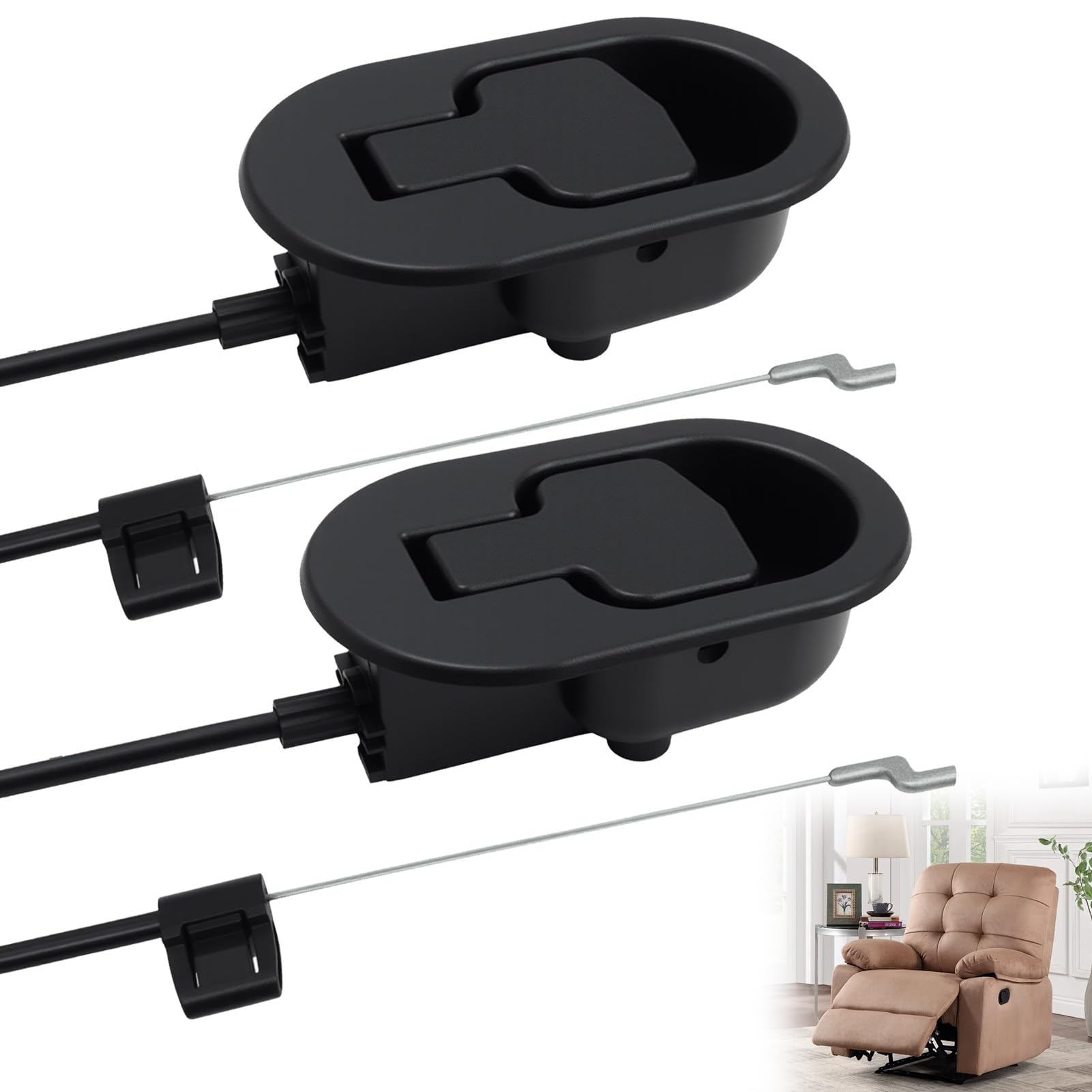 Piaeny Recliner Release Pull Handle with Cable, 4 PCS Universal Recliner Handle Replacement, Metal Replacement Cable, Compatible with Ashley/La-Z-Boy & Major Brands for Home Repair