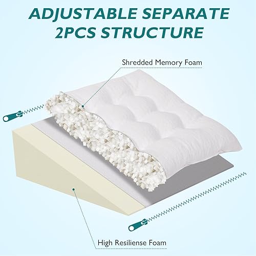 Miniatura 2 de TANYOO Almohada de cuña de cama para apnea del sueño, almohada Gerd de 10 pulgadas, almohada triangular de doble capa, ajustable, cubierta de espuma