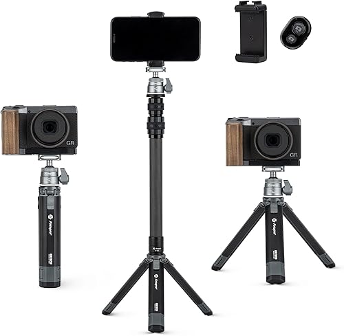 Miniatura 9 de Fotopro Trípode de cámara compacta, mini trípode portátil de escritorio de aleación de aluminio con cabeza de bola de 360 grados, tornillo de 14