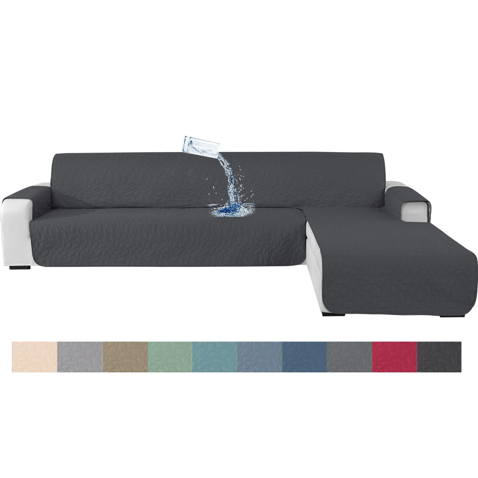 Ystyle Copridivano 3 Posti Con Penisola, Copridivano Angolare, Copri Divano Angolare Con Penisola A Sinistra Destra, Copridivano Chaise Longue, Copridivano L (255cm, Grigio Scuro)
