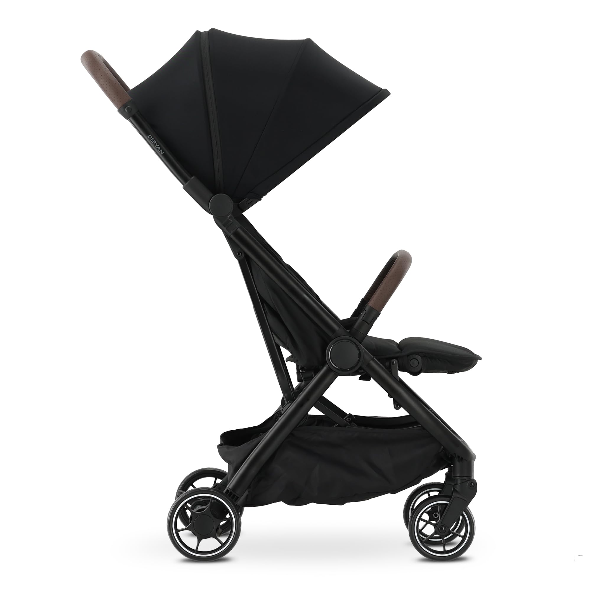 Deryan Air Travel Buggy - Pour enfants de la naissance jusqu'à 22 kg, 0 à 4 ans - Avec fonction couchage - Ultra légère 8 kg - Pliable d'une seule main Pour Avion - UPF 50+, Panier jusqu'à 5 kg - Noir