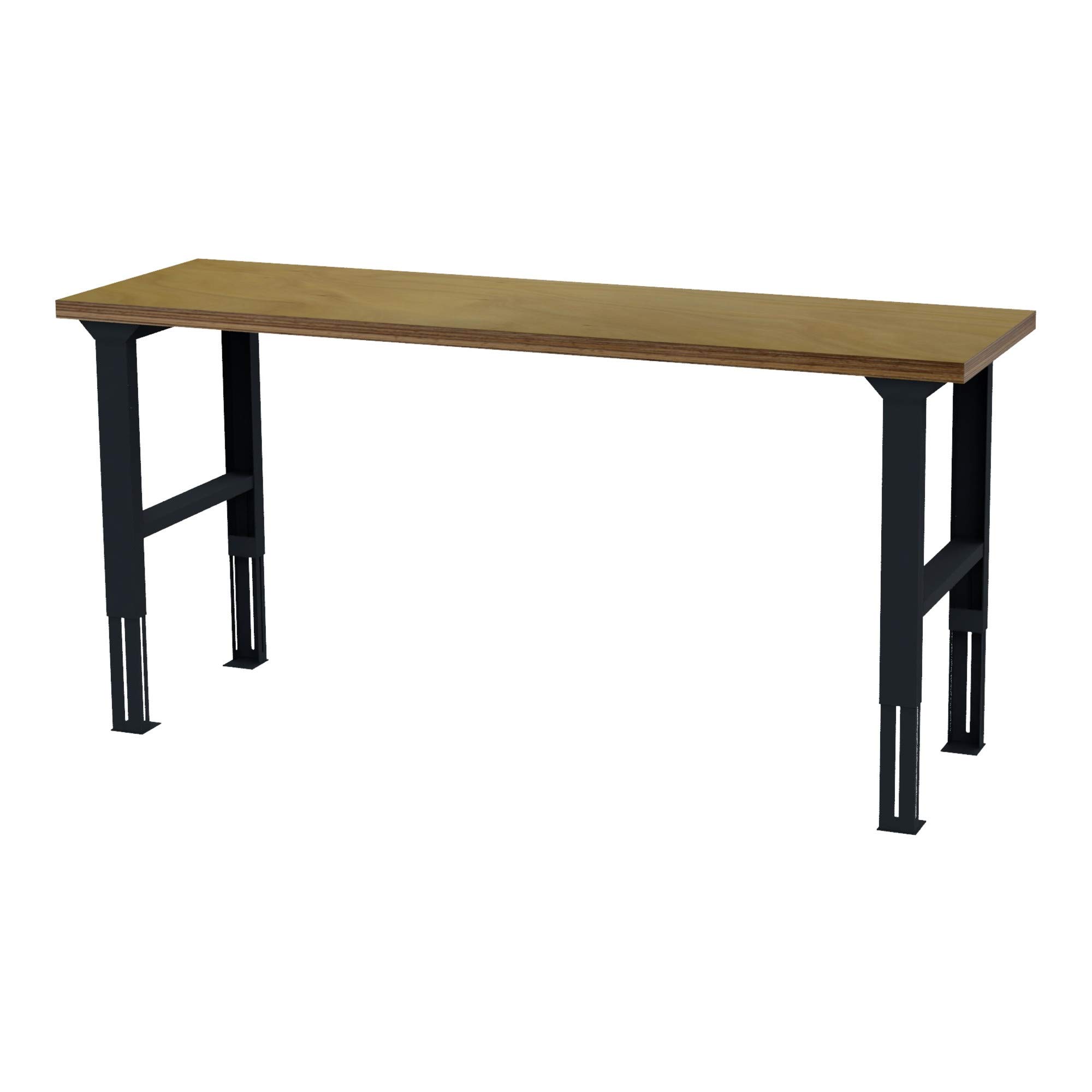 STIER höhenverstellbarer Werktisch, 2000x600x760-1060mm, aus Stahl und Buche, pulverbeschichtet