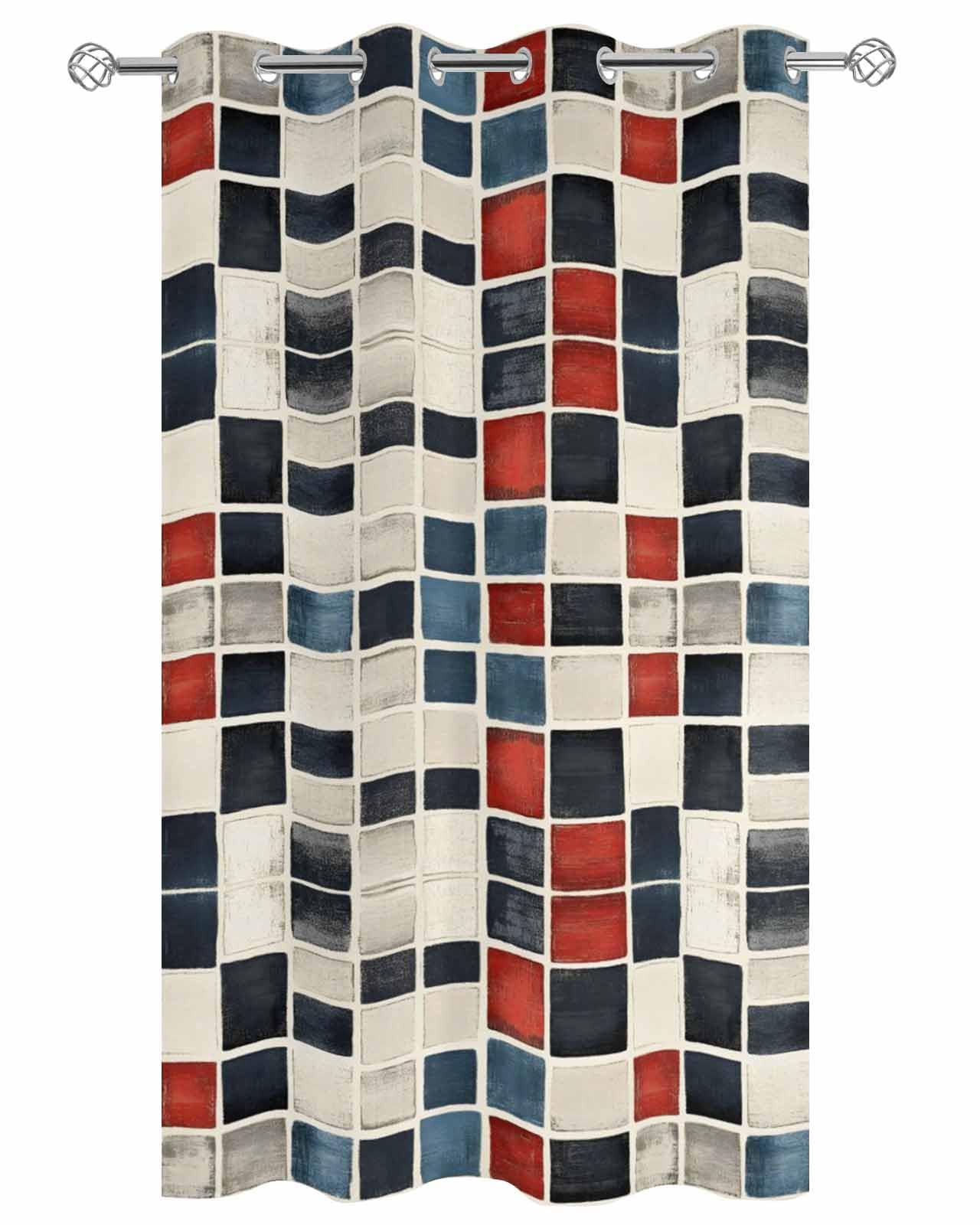 Ukaaqara Outdoor Curtains for Patio Waterproof, Abstract Color Block Black White Red Geometric Art Deco Grommet Curtains for Porch Outside Privacy Drape for Gazebo Garden Pergola, 1 Panel, 54x84in