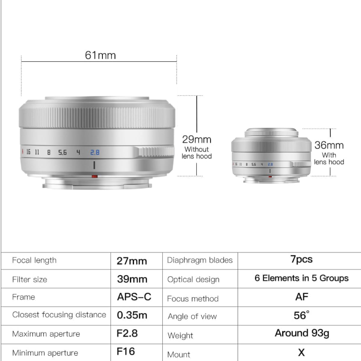 TTARTISAN AF 27mm F2.8 Obiettivo per Fujifilm, Auto Focus Design Leggero Obiettivo Compatibile con Fuji X-Mount Fotocamere XS10 X-A5 X-A7 X-M1 X-M2 X-E4 X-T1 X-T10 X-T2(Argento)