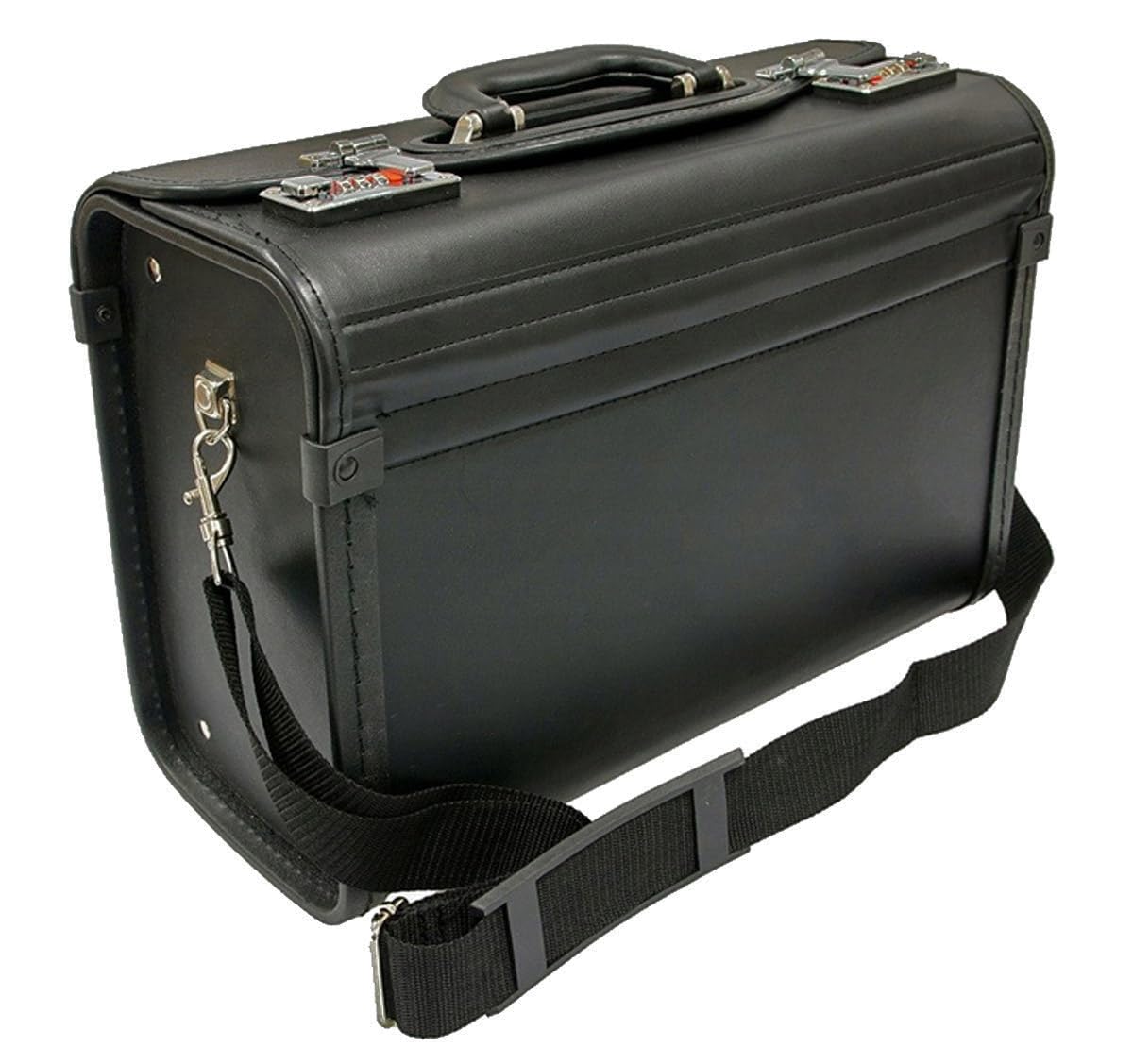 Pilotenkoffer, Schwarz, Handgepäck, 41 cm, 15 Liter, Kunstleder, Wasserfest, Abnehmbare Schulterriemen, Zahlenschloss, Ideal für Außendienst, Taxi, LKW-Fahrer