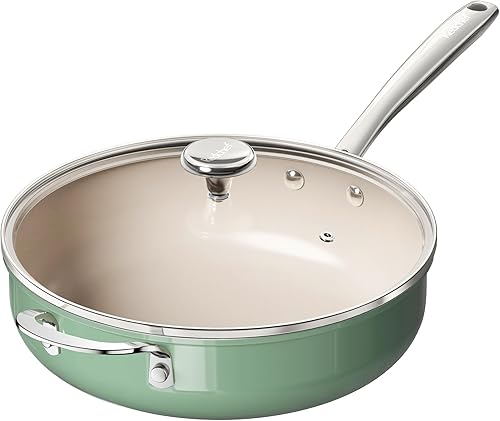 Vista 10 de Redchef Sartén Salteadora de Cerámica con Tapa, Sartén Profunda Antiadherente para Freír, Cocinera Jumbo de 5QT con Mango Auxiliar y Tapa, Sartén