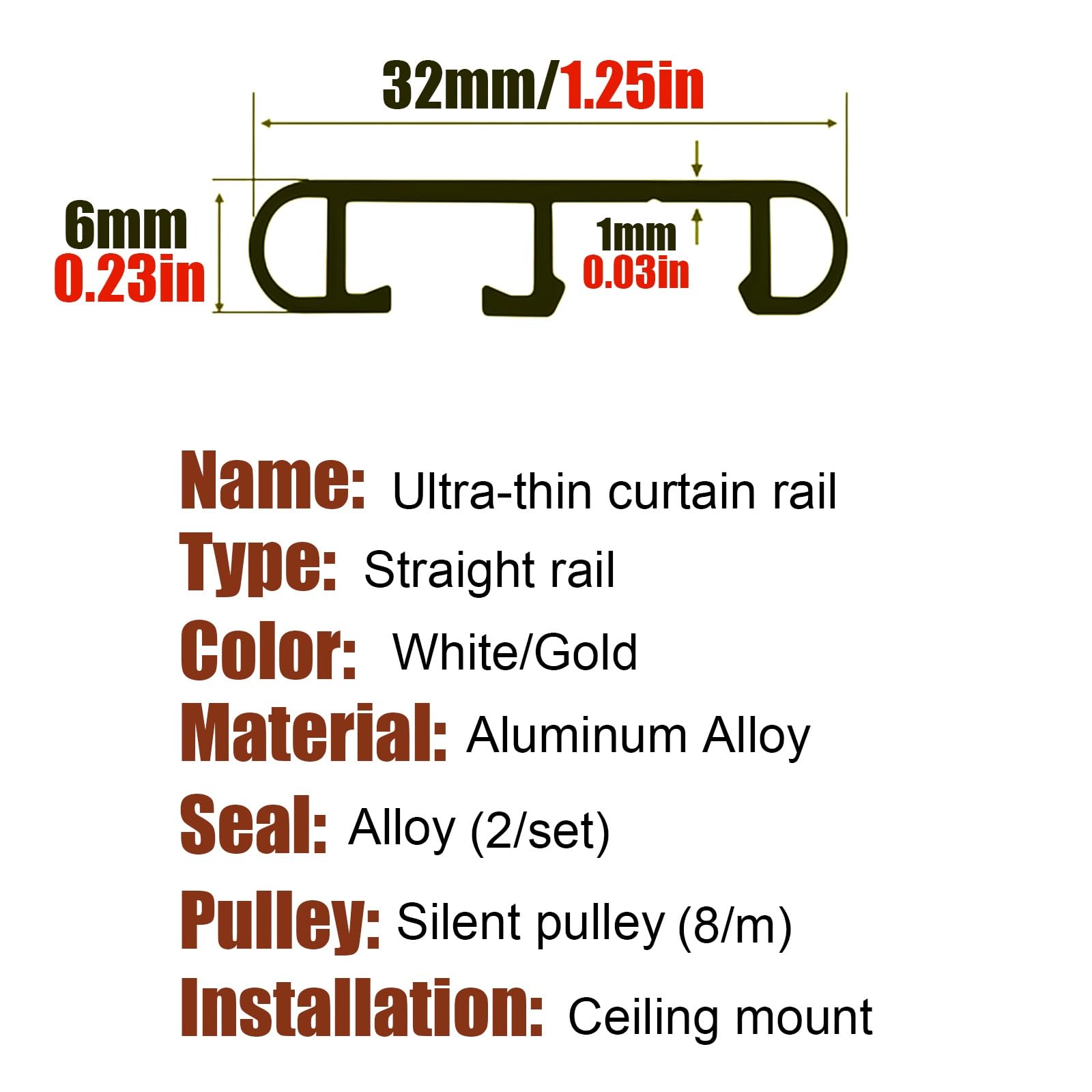 Rail De Rideau De Plafond en Aluminium, Rail pour Rideaux Kit, Rails À Rideaux Robustes, Facile à Installer, pour Separation de Piece, Rideaux, Fenêtre, Hôtel(Gold,1.9m/6.23FT(2 * 0.95m))