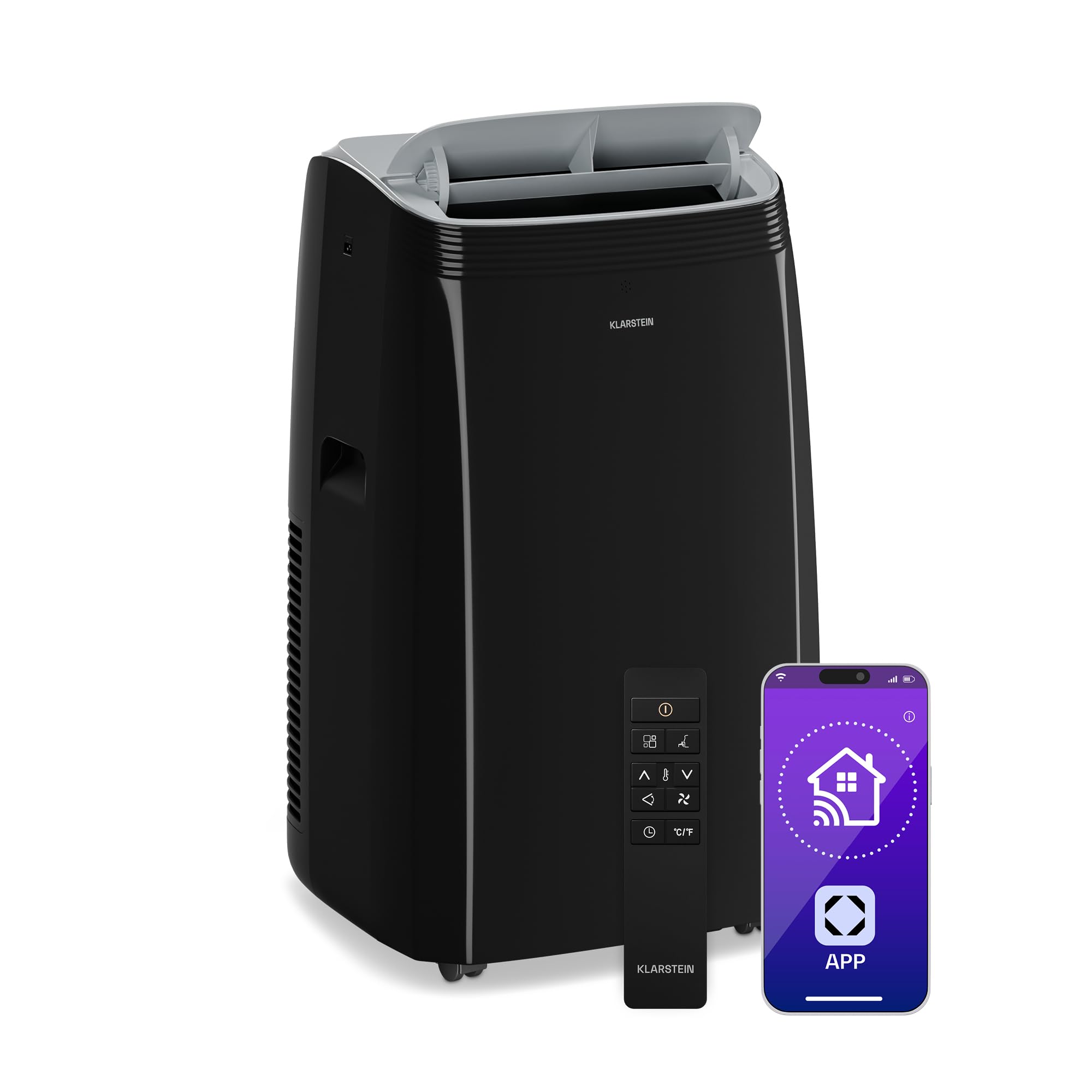 Klarstein Black Grandbreeze Portable Air Conditioner - 12,000 Btu, 3-In-1 Cooling, Dehumidifier & Fan, Energy Class A+, Smart App & Voice Control, For Rooms Up To 56 M², Freestanding,