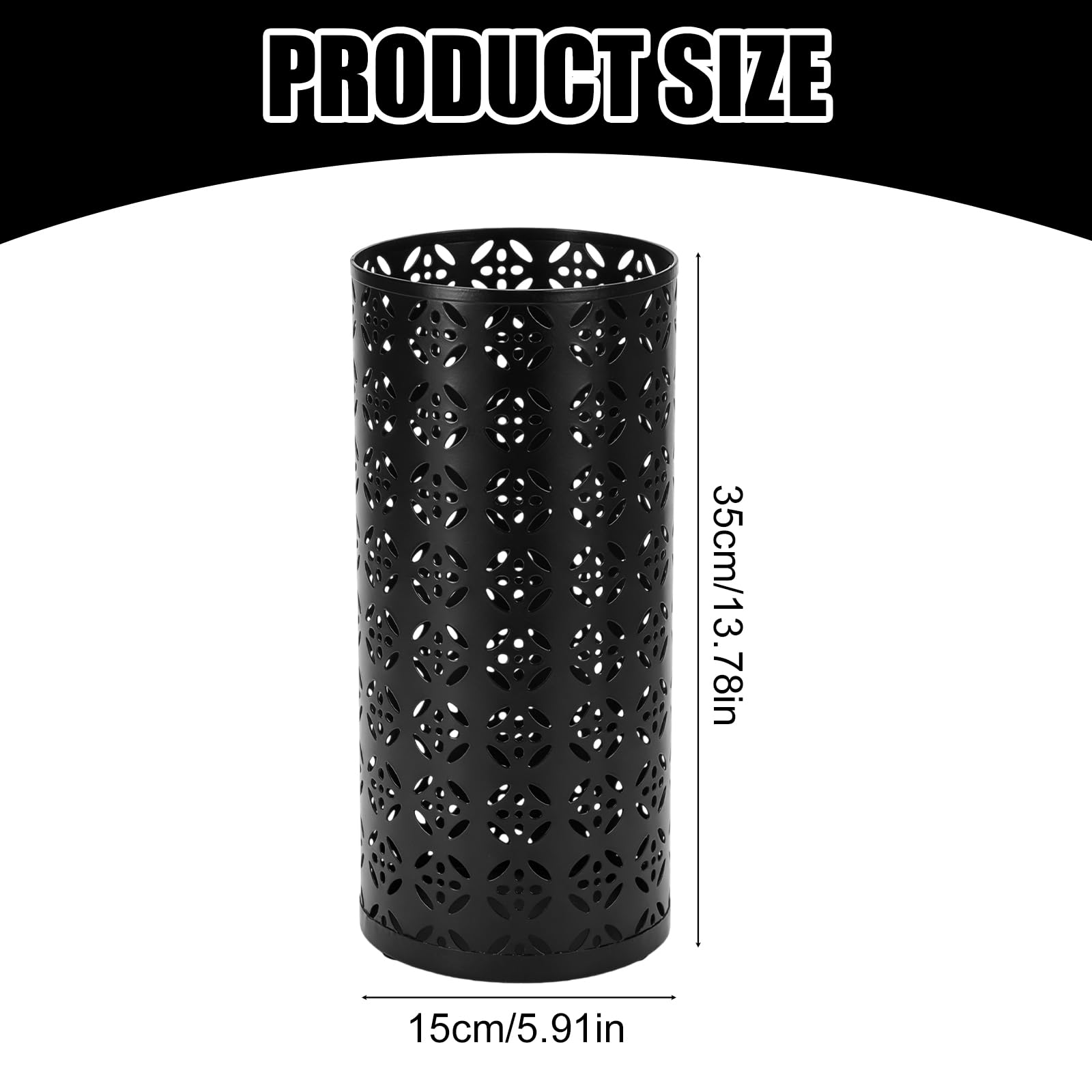 PORFOYO Stojak na parasole okrągły z metalu czarny 15 x 15 x 35 cm wolnostojący do przedpokoju domu holu biura