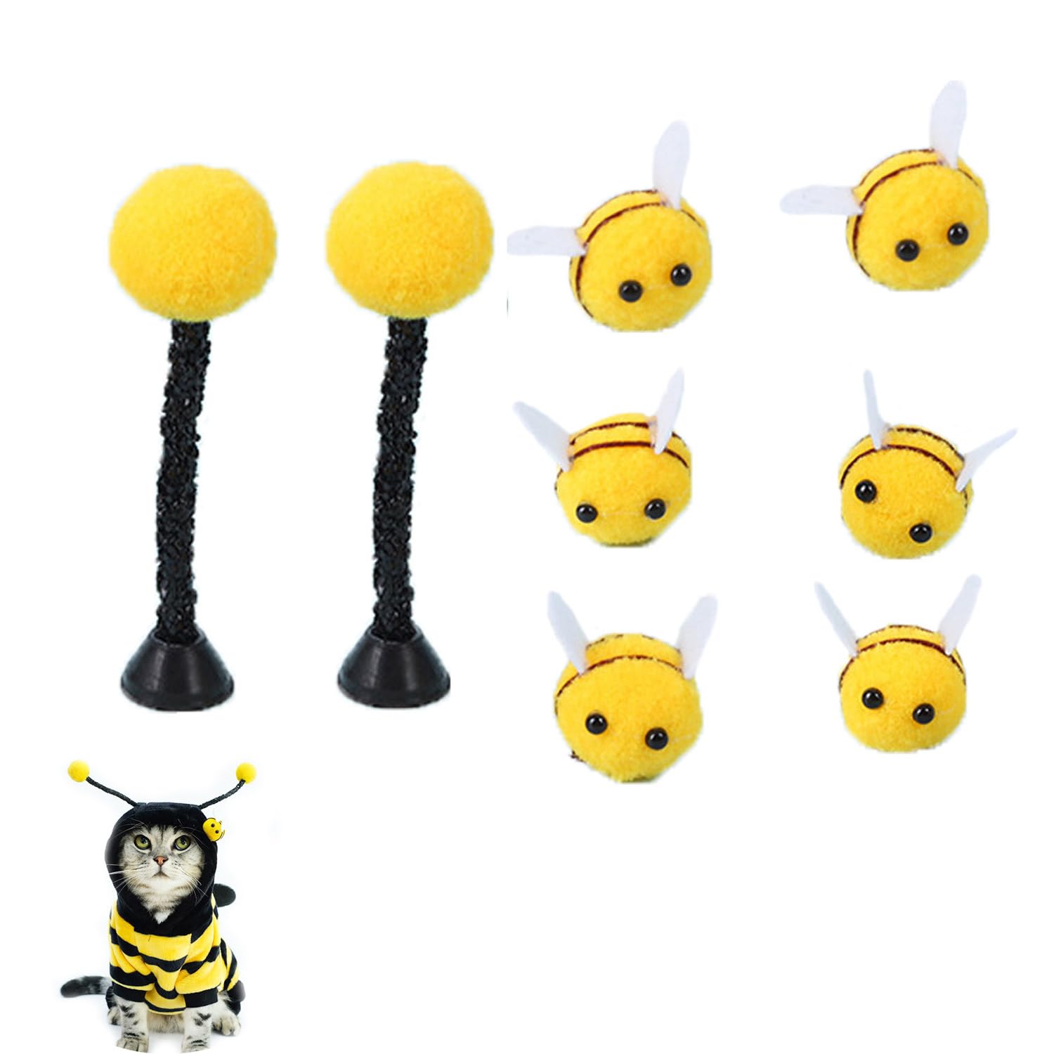 ArrErr 8 Pack Felt Bees Hat Antenna Plush Ball Tentacle Headdress for Hair Bands Craft Cap Headband Wedding Party DIY Handmade Material Clothing Decor