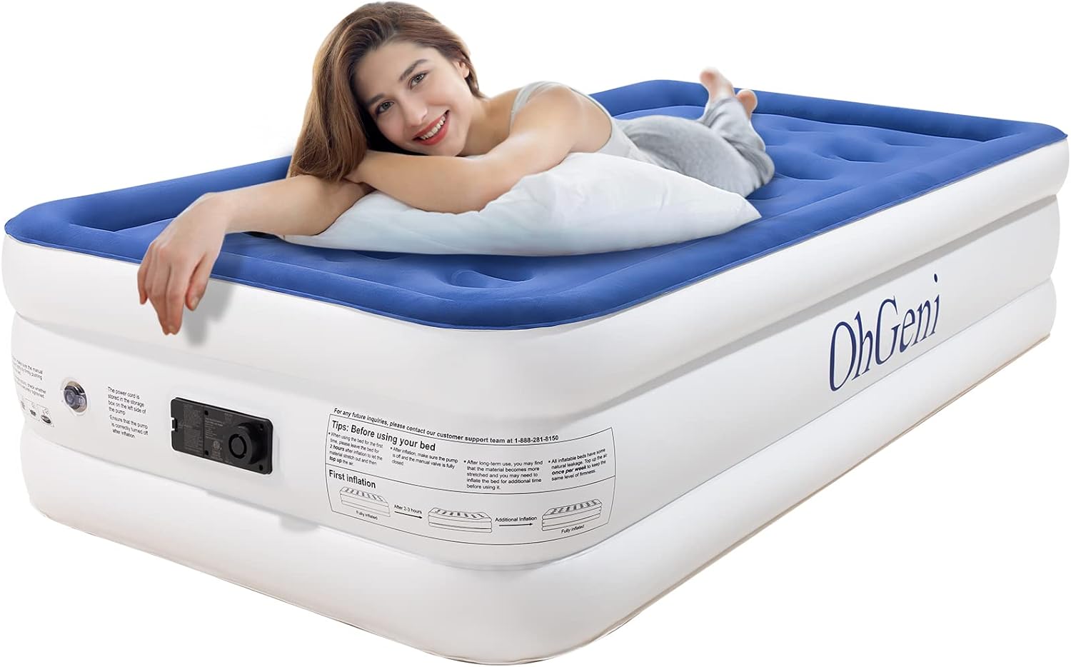 OhGeni Twin Size Air Mattress with Built in Pump, 18 Inch