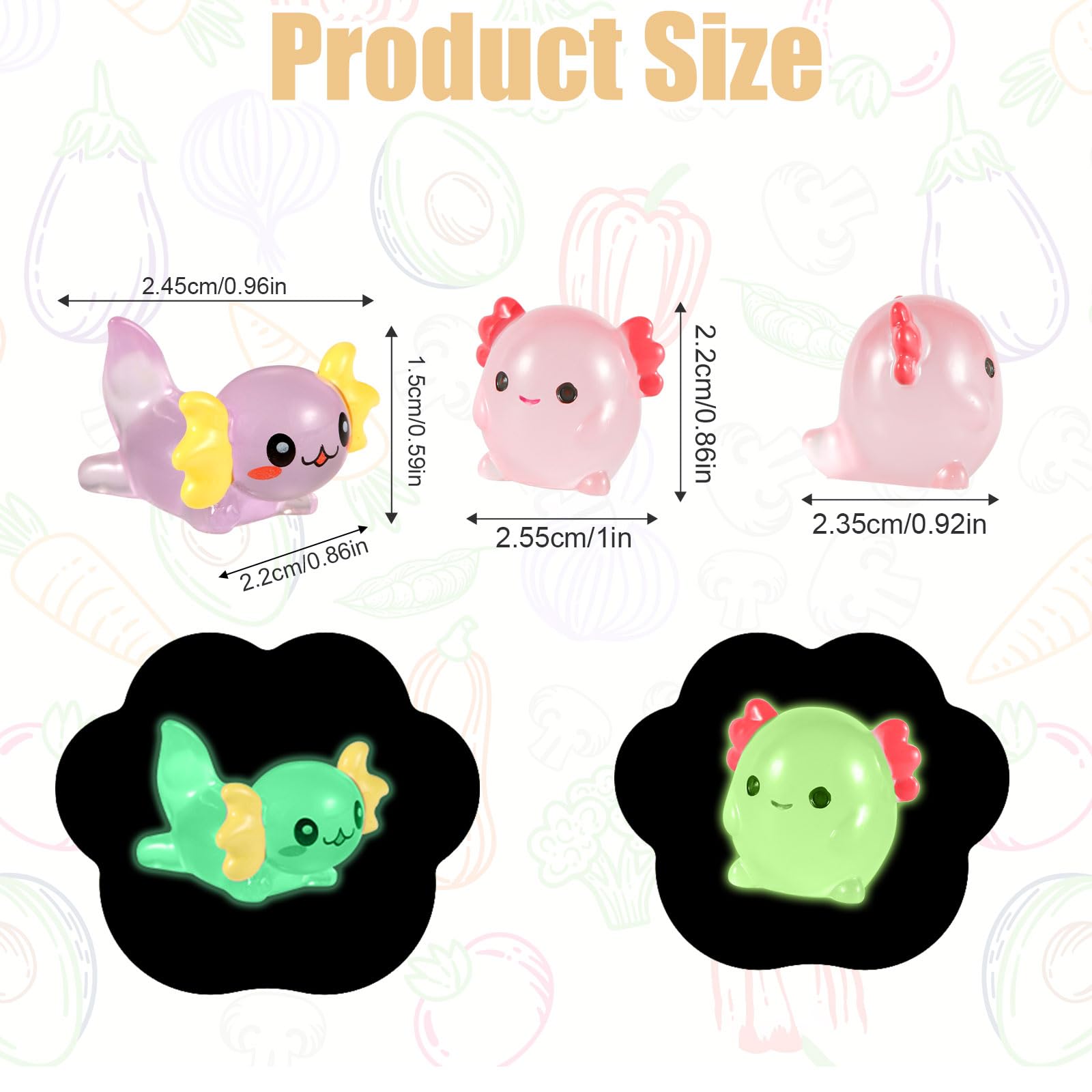 48pcs Mini Resin Axolotl, 2 Styles Tiny Miniature Axolotl Figurines Glow in The Dark Small Axolotl Ornament Toy for DIY Craft Garden Landscape Dollhouse Potted Plant Decorations - Image 2