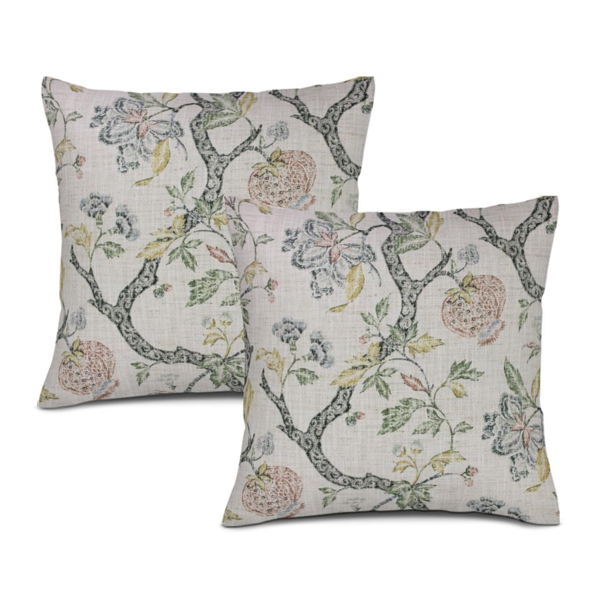TexsourceBoho Pillow Covers 16 x 16 Set of 2, Garden Richloom Throw Pillow Covers Outdoor Decorative Linen Pillow Covers for Couch Bed Sofa Cushion Boho Pillowcases