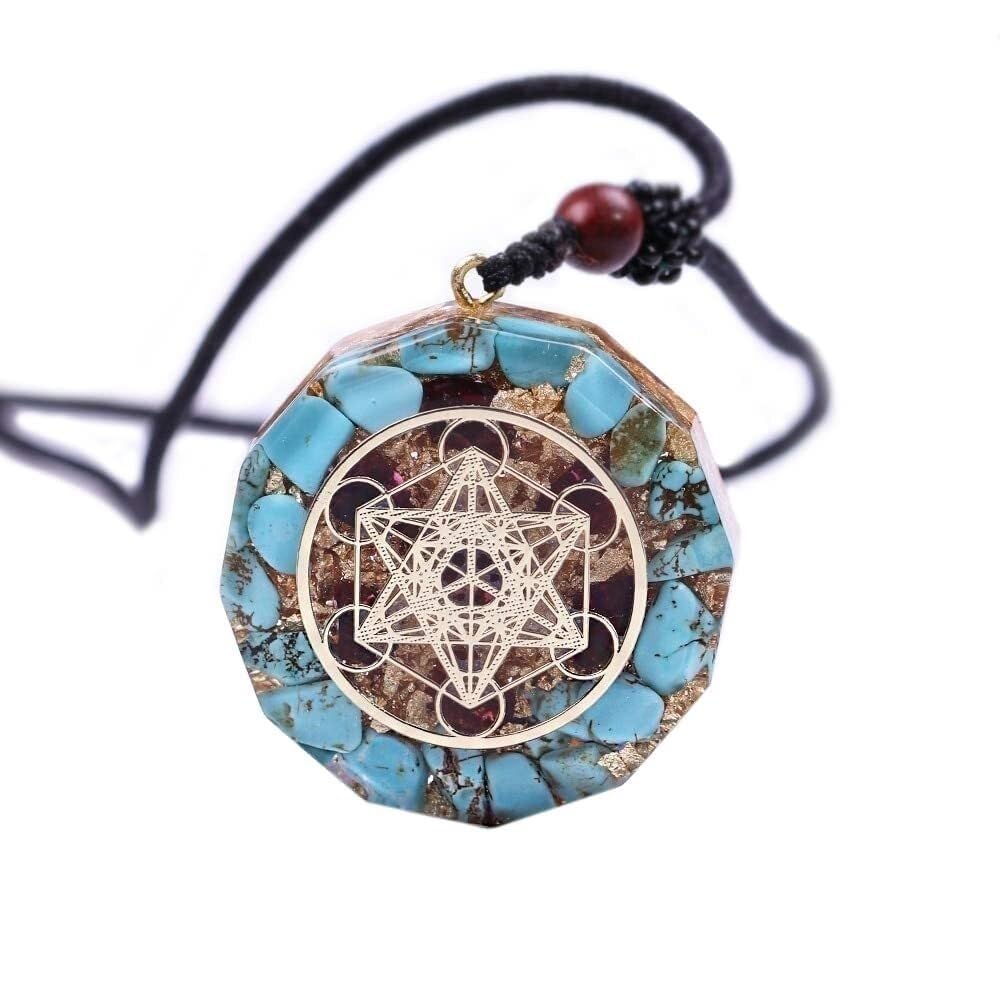 Orgone Metaron Cube Turquoises Orgonite Pendentif Reiki Collier De Guérison, Bleu