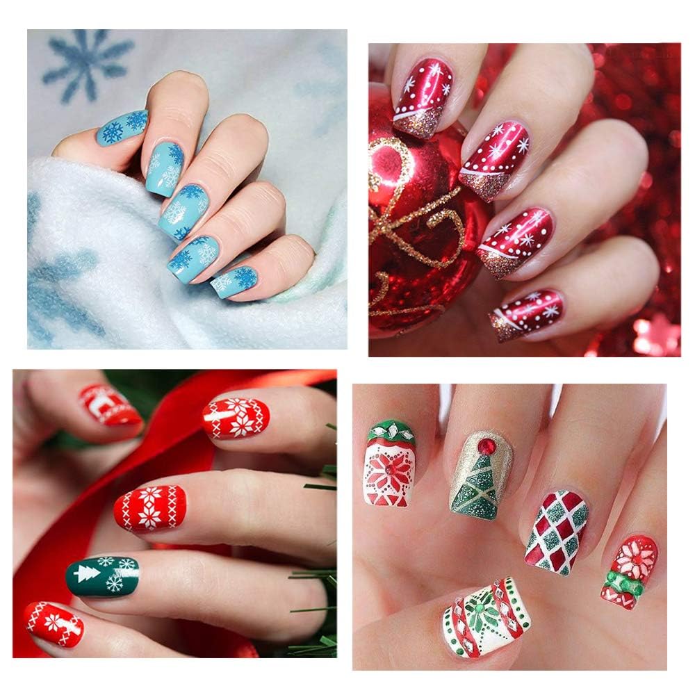 EBANKU 10 Pezzi Set di Nail Art Stamping Stampini, Nail Art Template Stencil Kit Fiocco di Neve Piatti per Timbri per Unghie per Donna Ragazze Decorazione Unghie Natalizie (A)