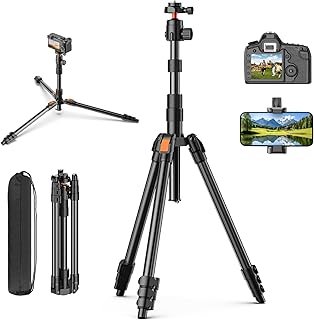 XXZU 180 cm Trepied Appareil Photo, Trepied smartphone de Aluminium avec Sac, Trépied Camera Léger avec Rotule à 360°, Capacité de Charge 8 kg Trépied pour DSLR Caméra/Smartphone/Ring Light/Projecteur