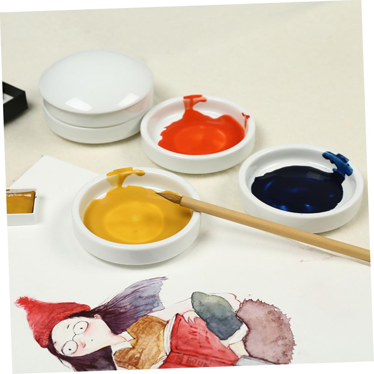 Gadpiparty Ceramic Ink Dish Paint Tray Porcelain Palette for Watercolor Pigment Mixing Painting Tool Easy to Clean Convenient for Artists