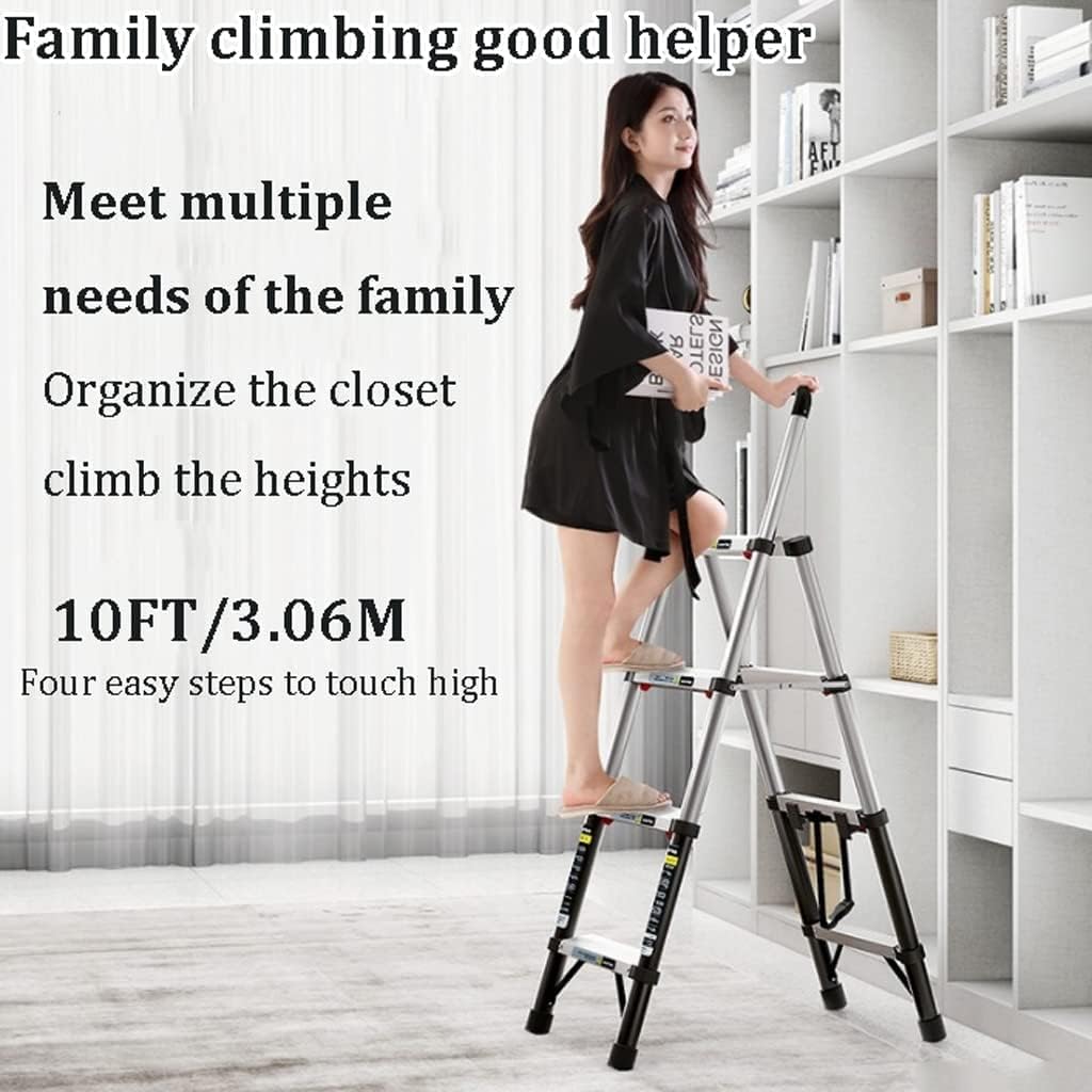 LIOONS Attic Telescopic Ladder Aluminum Telescopic Ladder 5 Step Ladder with Handrails Folding Ladder A Frame Home 330lb/150kg Capacity Step Ladders Good Stability