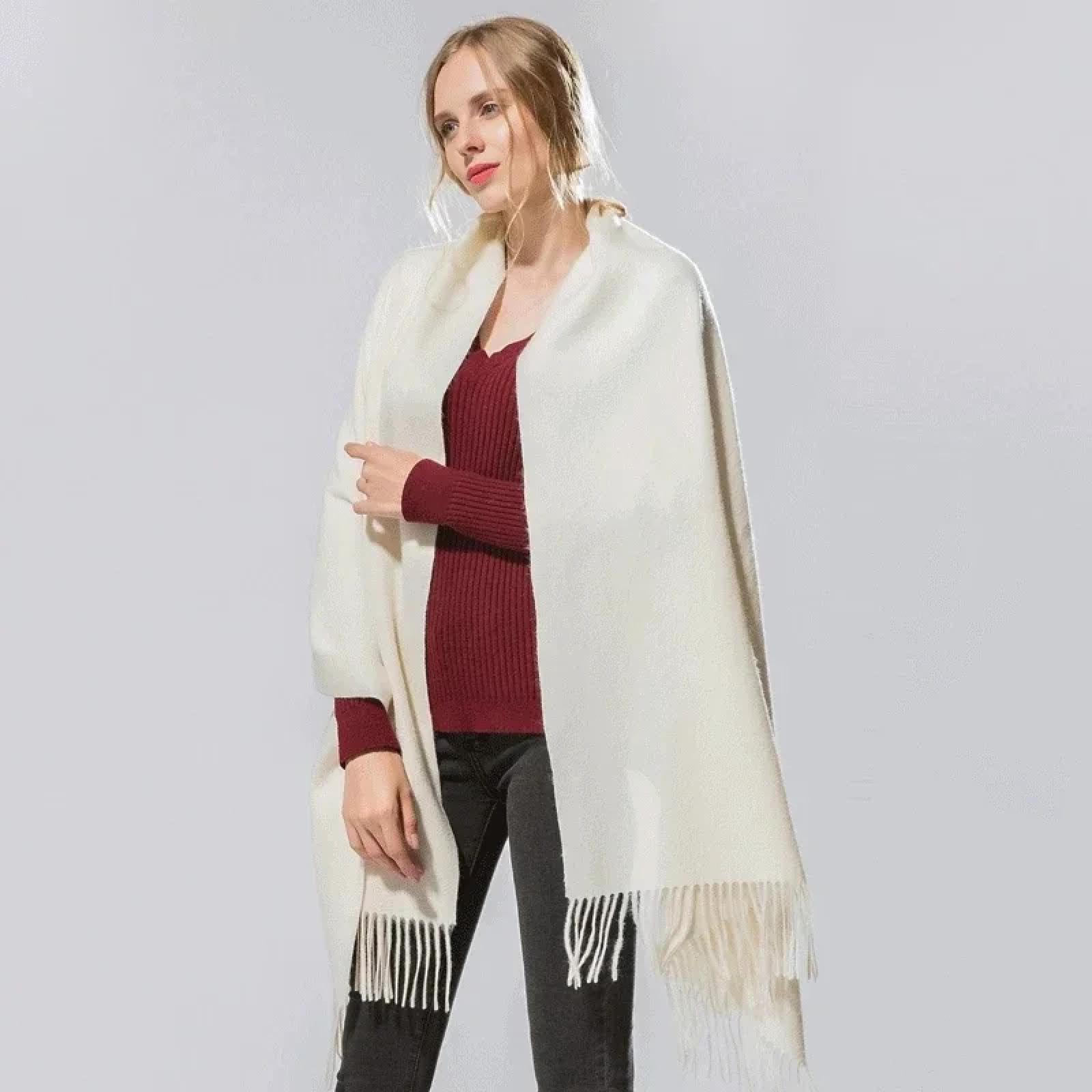 Schal Kaschmir-Schal Frauen Warm Für Frauen Einfarbig Hijabs Quasten Lange Dame Schal Kaschmir Schals Wrap Gestrickt