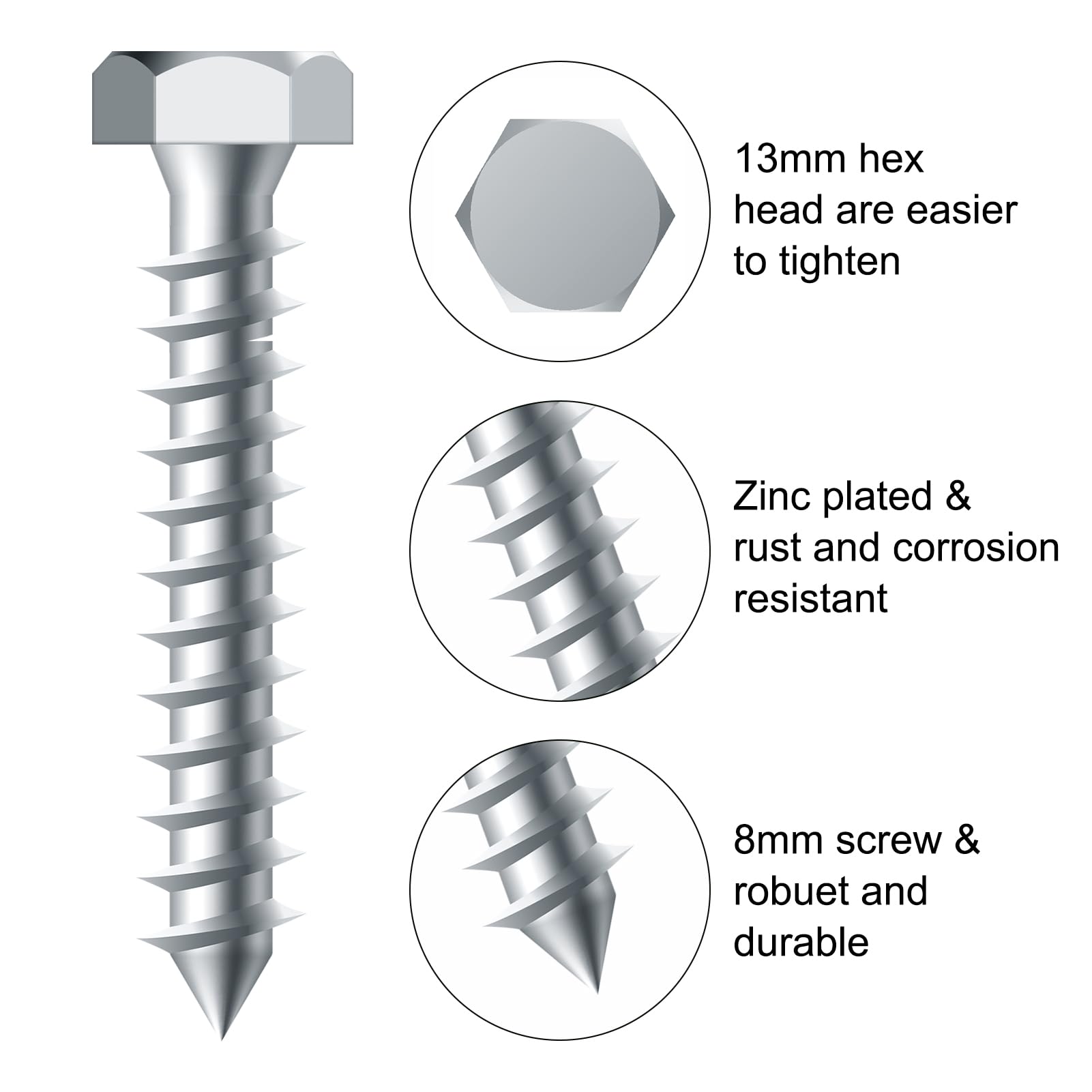 18 Sets Heavy Duty M10x50mm Masonry Brick Wall Plugs and Concrete Screws with Washer Zinc Plated Wall Fixing Anchor Bolts Strong Wall Plugs and Screws Set for TV Bracket Aerial Satellite Fence Shelves - Image 3