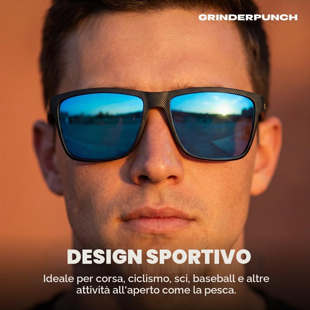 grinderPUNCH Occhiali Da Sole Da Guida Polarizzati Per Uomo Leggeri Protezione UV400 Antiabbagliamento Forma Quadrata