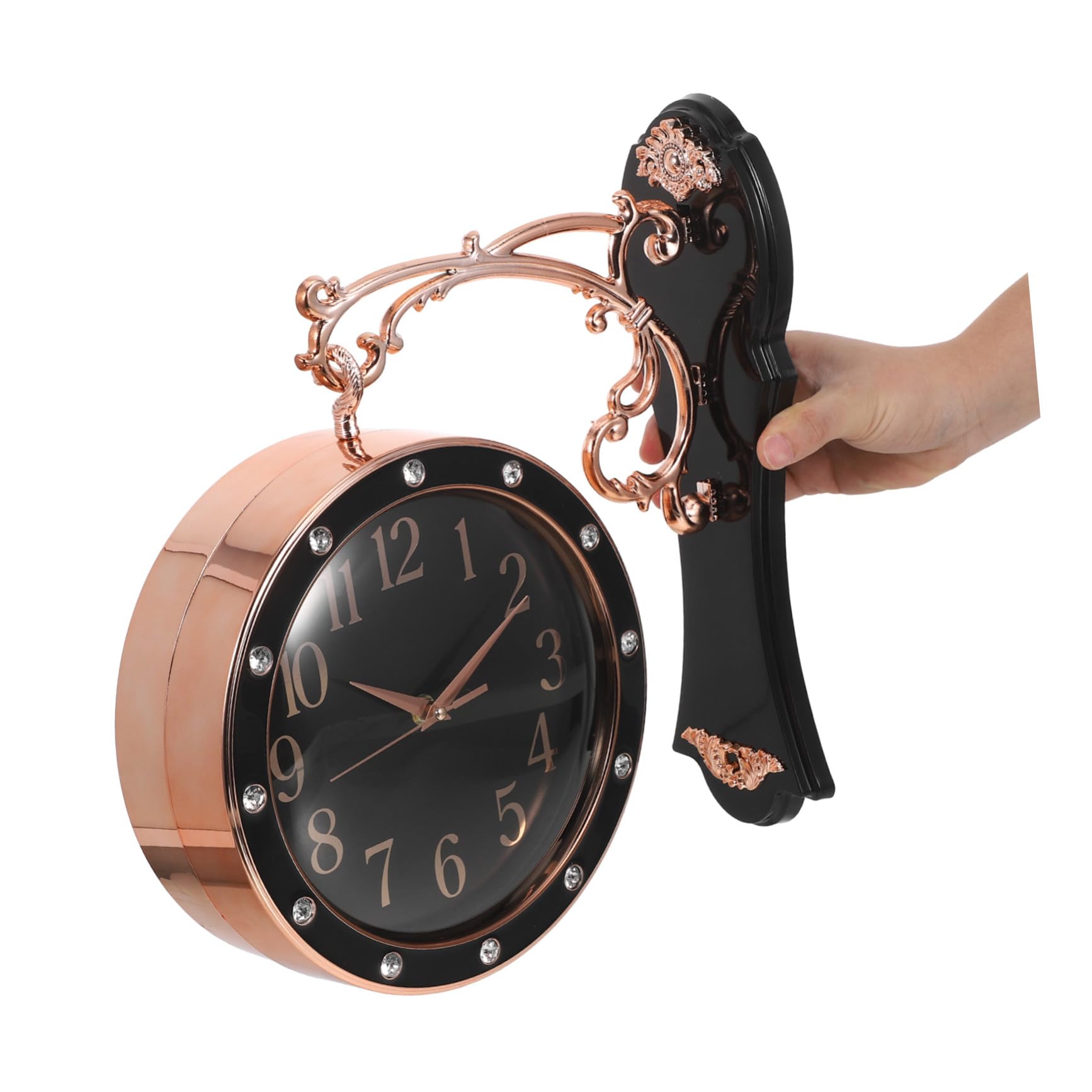 DOITOOL Reloj de Pared Grande Doble Cara Silencioso Estilo Europeo para Interior y Exterior Decoración para Salón Oficina y Porche Negro