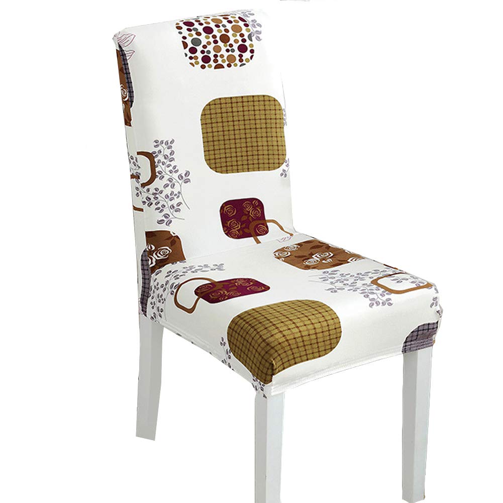 JMYDecor 4 x Soft Spandex Fit Stretch Short Dining Room Chair Covers with Printed Pattern, Banquet Chair Seat Protector Slipcover for Home Party Hotel Wedding Ceremony