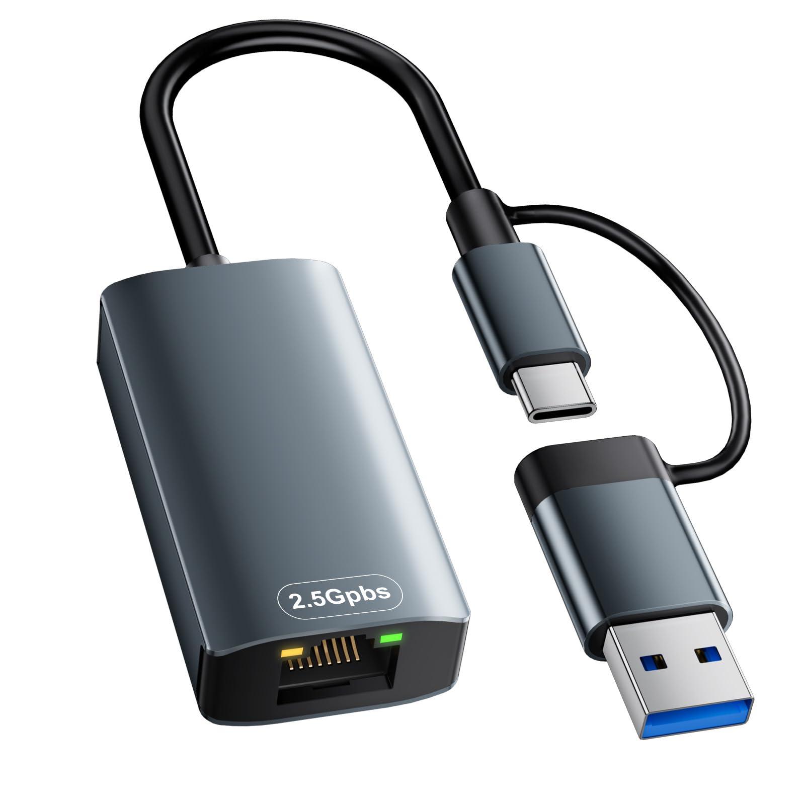 Adattatore USB Ethernet 2500Mbps,2 in 1 Adattatore Ethernet USB C,adattatore USb C EtherNet RJ45 2.5Gbps,uSb c ether net,adattatore eTher net USb per iPad/iPhone/MacBook/Mac/Surface/Windows/IOS/Linux
