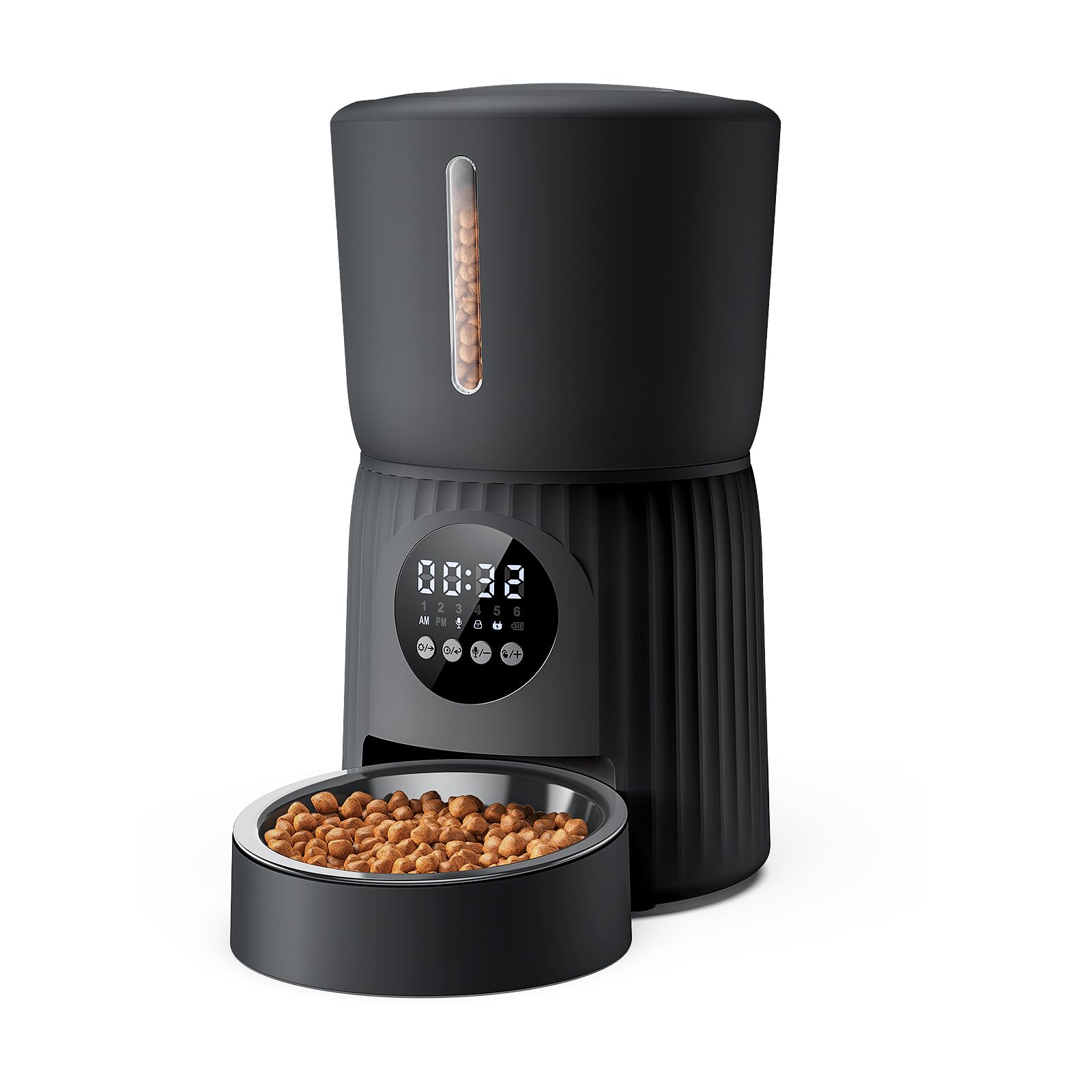 Faroro Distributore Automatico Cibo Gatti, 4L Dispenser Crocchette Gatto con 1-6 Pasti Al Giorno, Porzioni Regolabili, Voce 10s, Alimentazione Lenta (Nero)