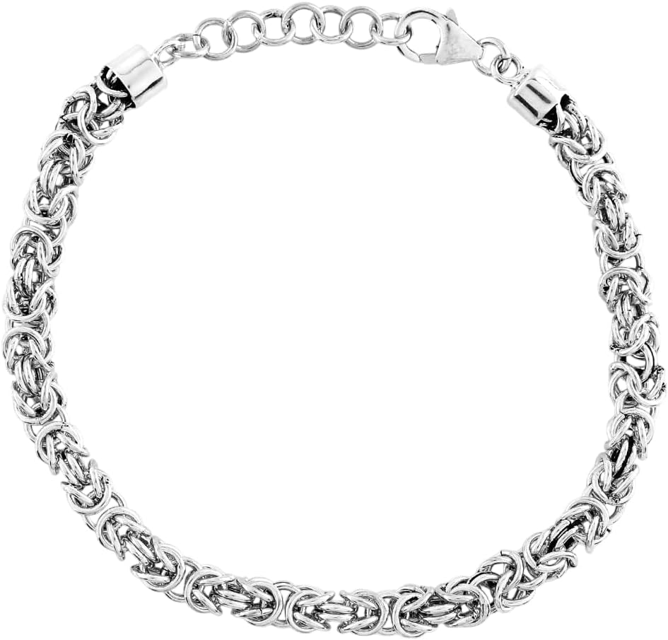 925 Sterling Silver Byzantine Link Bracelet for Women & Men, Handmade Italian Style Chain Bracelet, Lobster Clasp, Polished Solid Silver Jewelry Gift, 7+1inch
