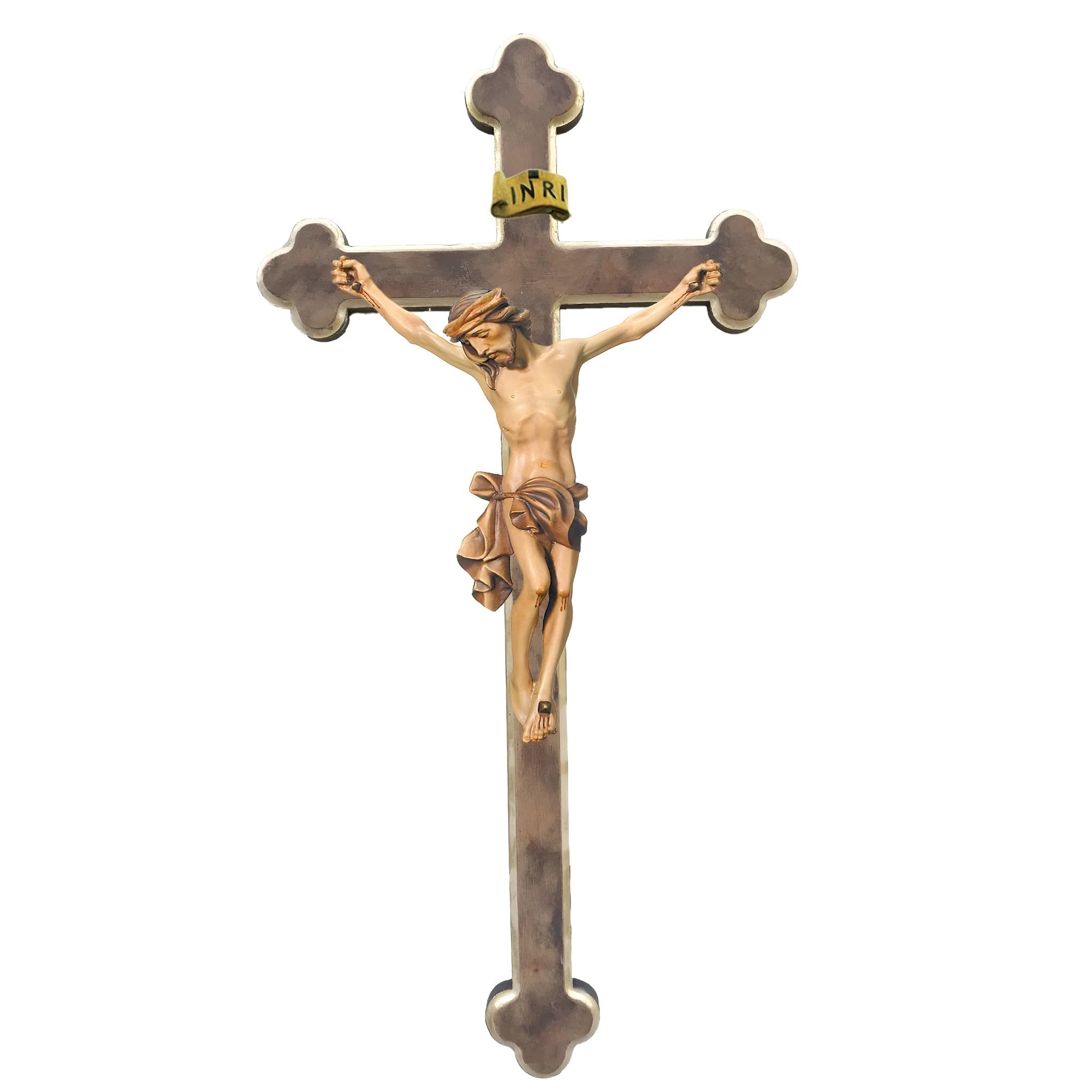 Dolfi Drewniane ciało Chrystusa krzyż barokowy 30 cm | Ręcznie malowane w Val Gardena | Religijny
