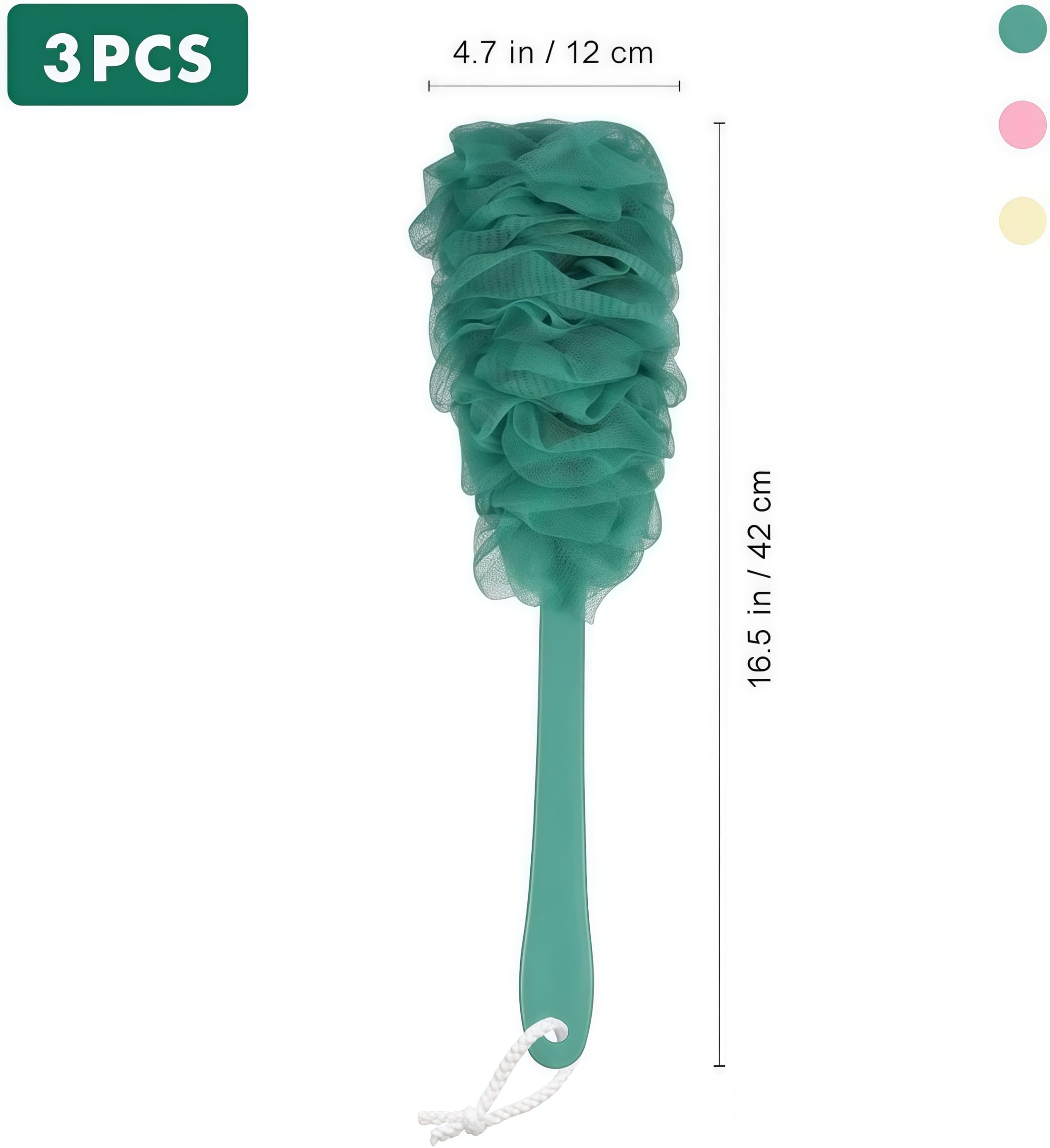 3 Pezzi Spazzola da Bagno con Spugna e Manico Lungo in plastica Scrubber Posteriore Mesh Bath spugna spazzola per Accessori da Bagno per Uomo e Donna (rosa, bianco, blu)
