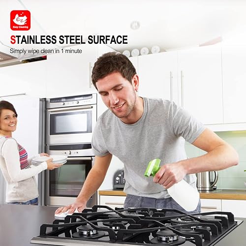 Miniatura 7 de GASLAND Chef - Estufa de gas de 24 pulgadas con plancha negra, estufa de gas con 4 quemadores, parrilla reversible de hierro fundido, enchufable,