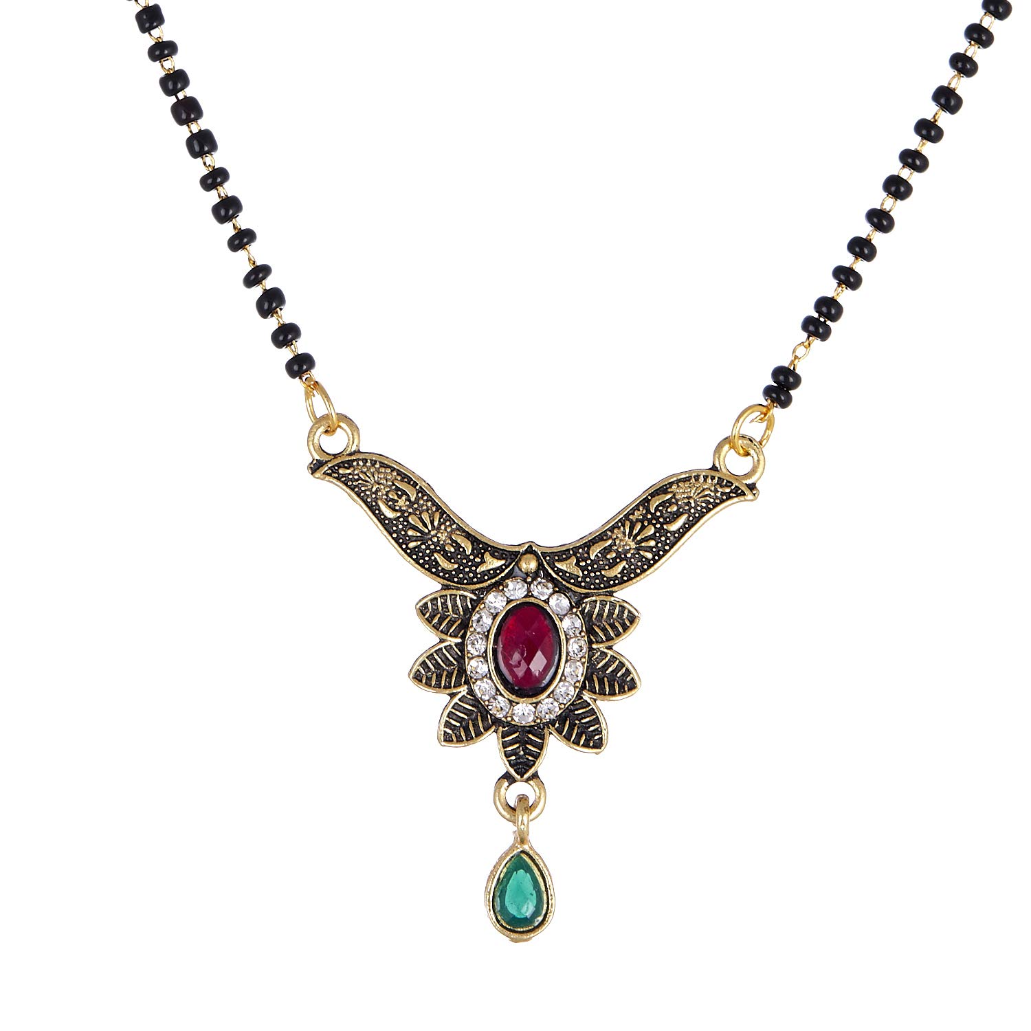 Mangalsutra Round Green CZ Gold Plated Tanmaniya Nallapusalu With Black Bead for Women (Desgin14)-image-25
