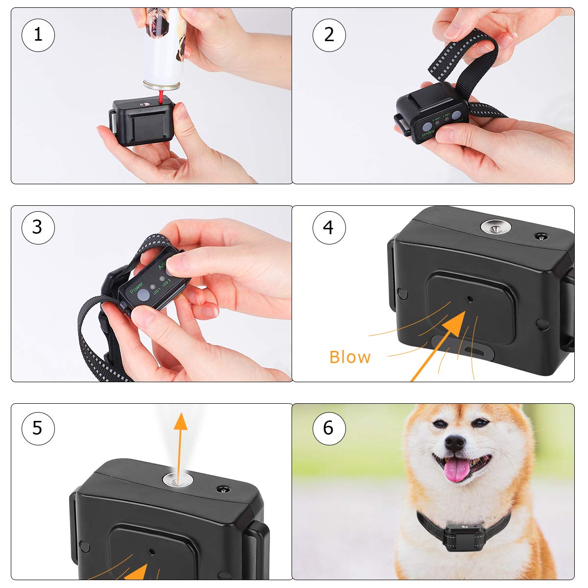 Collar de ladridos de perro, collar de entrenamiento para perros, dispositivo de seguridad sin golpes, con 2 niveles de sensibilidad de pulverización ajustables para perros S/M/L, no incluye recambio