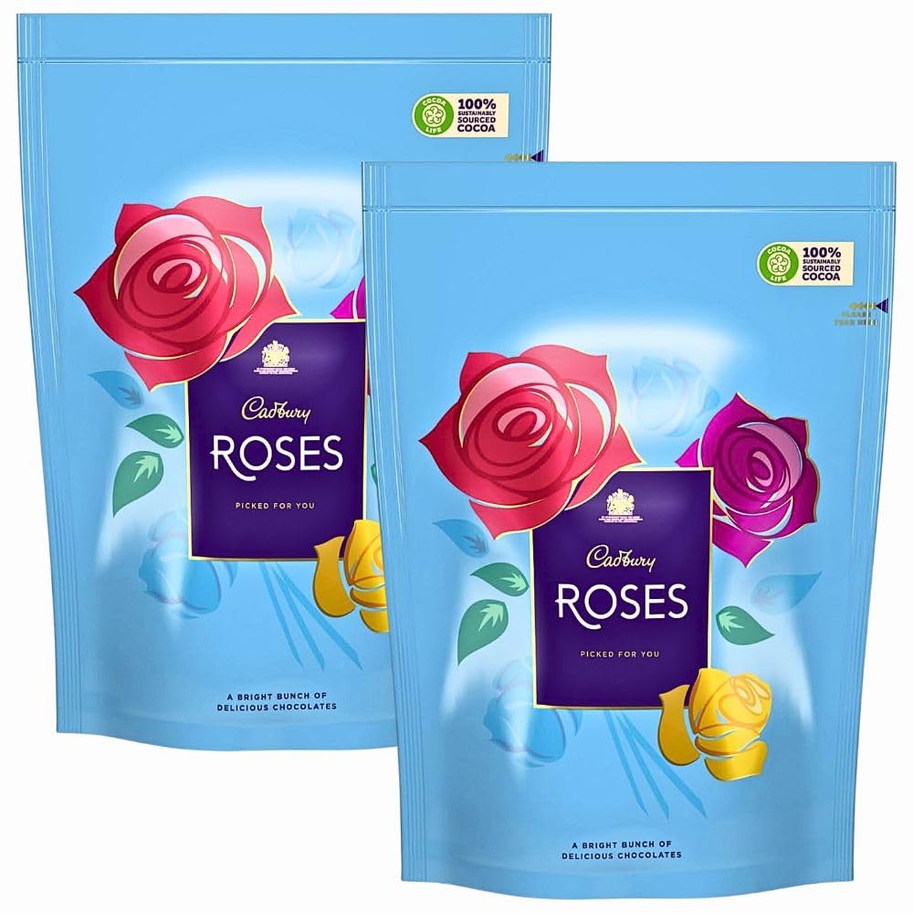 Roses Pouch 300g x 2, Milk Chocolate Selection - Caramel, Orange, Hazelnut, Fudge - Christmas Stocking Filler with Welari Thank You Card | (2pack)