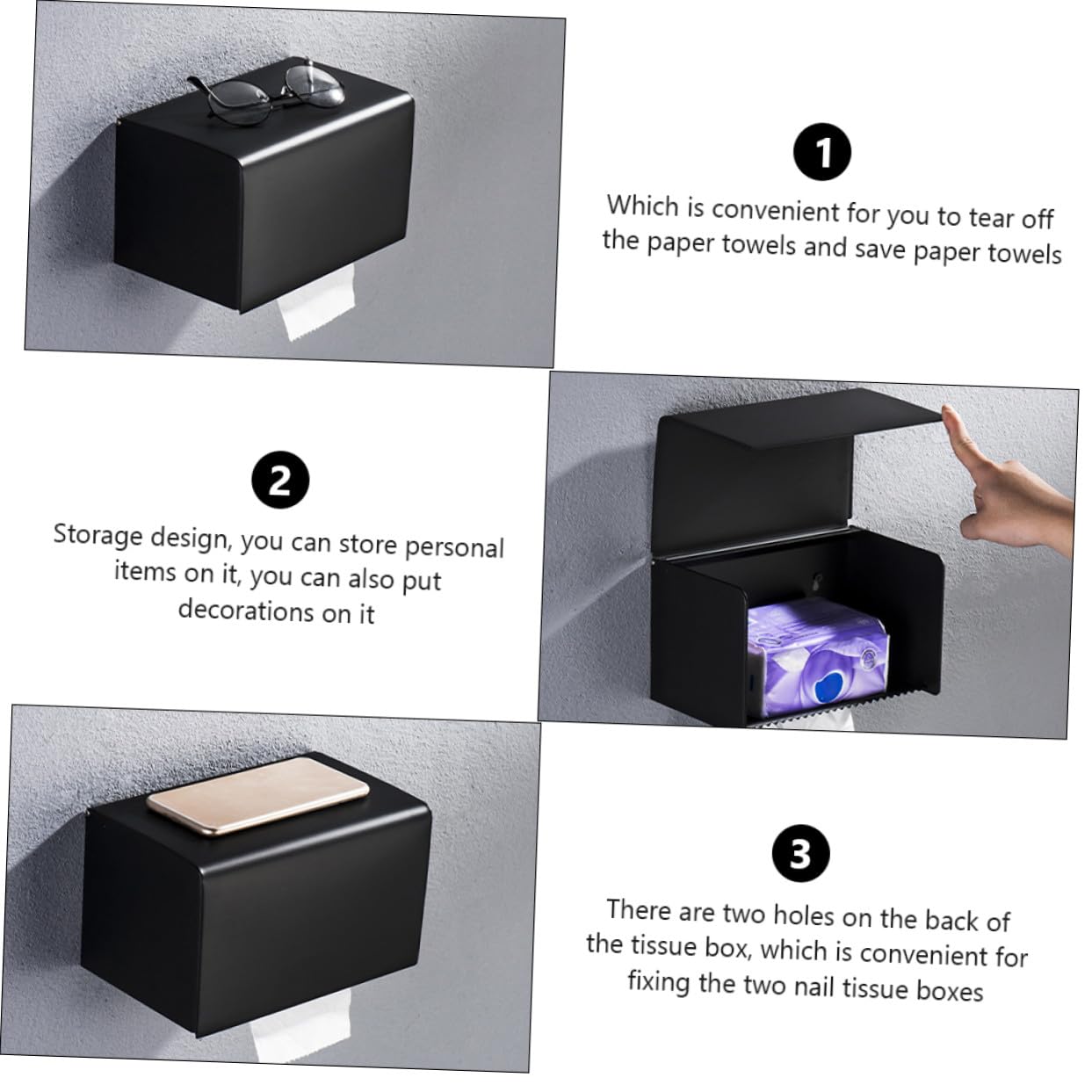 LIFKOME Edelstahl Schwarzer Tissue Box Halter mit Wandmontage Löchern Vielseitiger Toilettenpapierhalter für Haushalt und Hotel Badezimmer