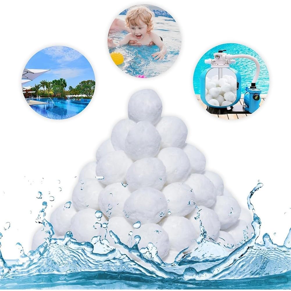 EasyByMall Balles filtrantes de piscine, 100 % fibre de polyester, ultrafiltration 3-5, lavables en machine et légères pour tous les filtres à sable de piscine