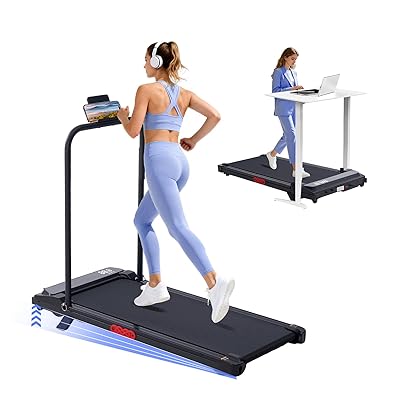 Portable Foldable Walking Pad with Handle Bar and Adjustable Incline, Under Desk Walking Pads Treadmill with Incline and Handles, 3.5HP Folding Electric Treadmills for Home Small, 0.6-7.6MPH, 350LBS