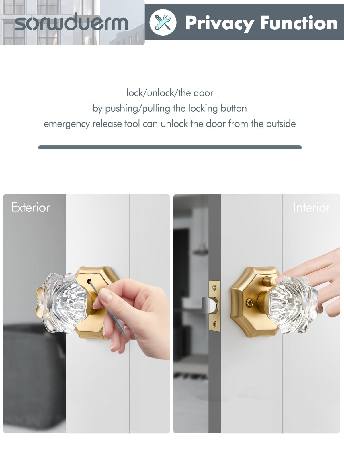 Gold Door Knobs - 2 Pack Luxury Satin Brass -6