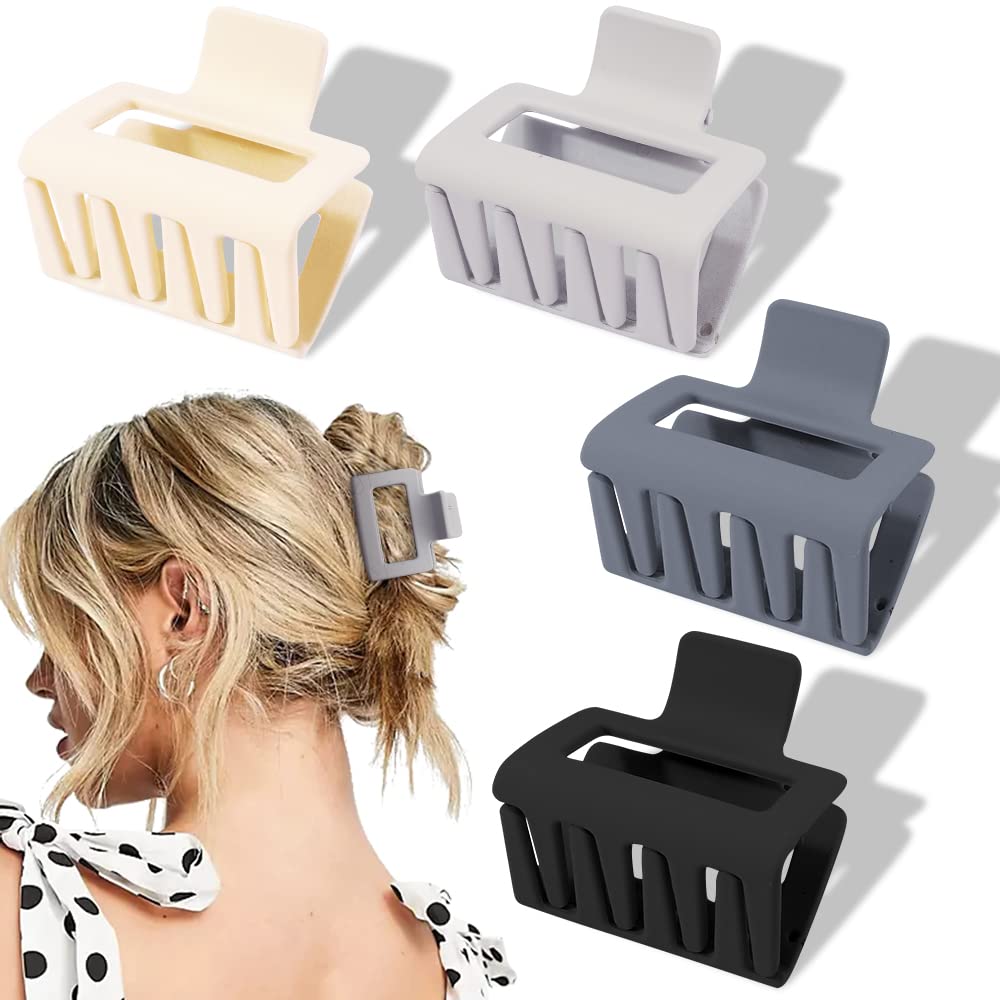 Ahoney 4 Pack Matte Hair Clips for Thin, Thick, and Black Hair - Small, Medium, and Cool Style Claw Clips for Women