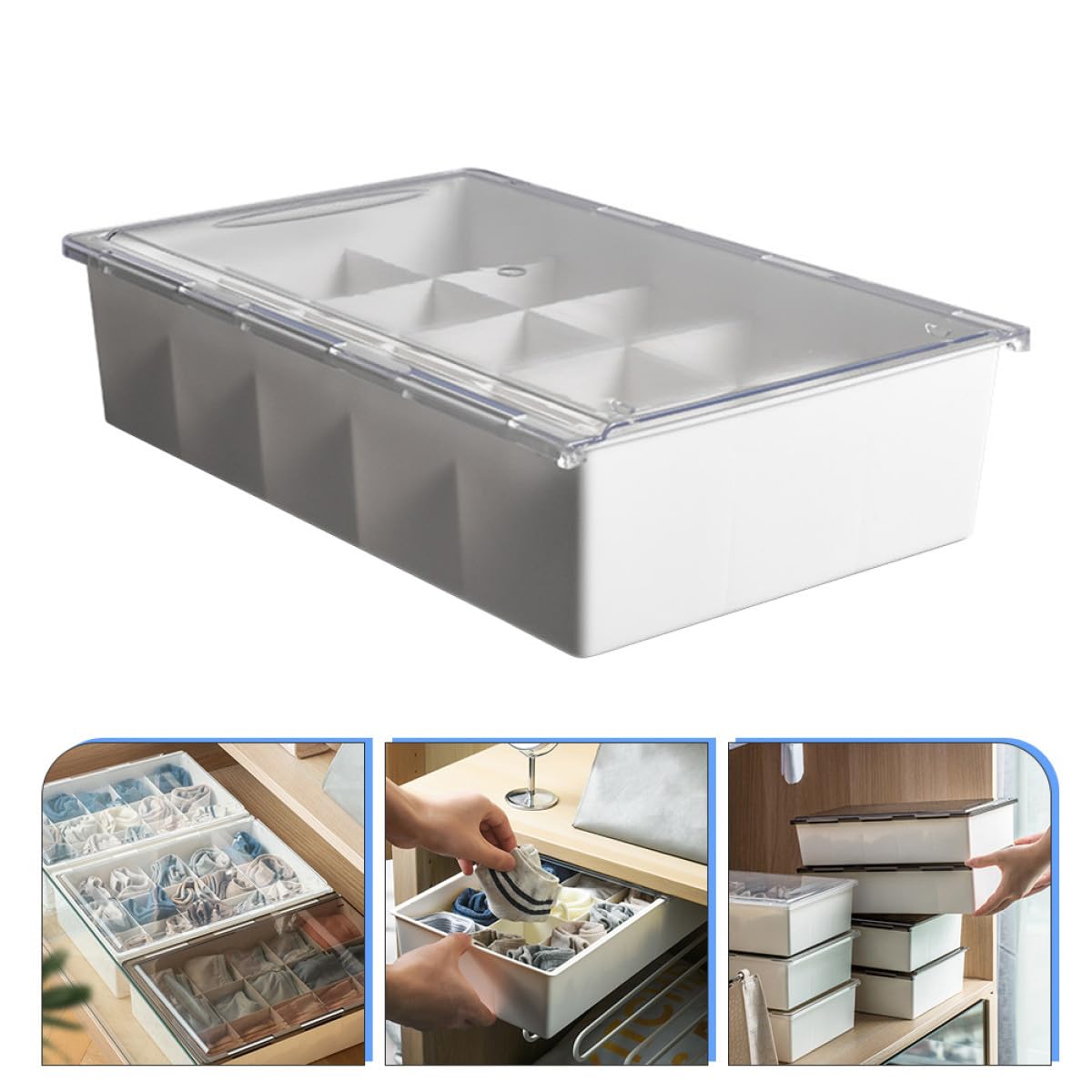 Organizzatore di Calzini per Cassetti in Plastica, Scatola Portaoggetti per Armadio Scomparti, Contenitore Salvaspazio per Guardaroba e Camera da Letto