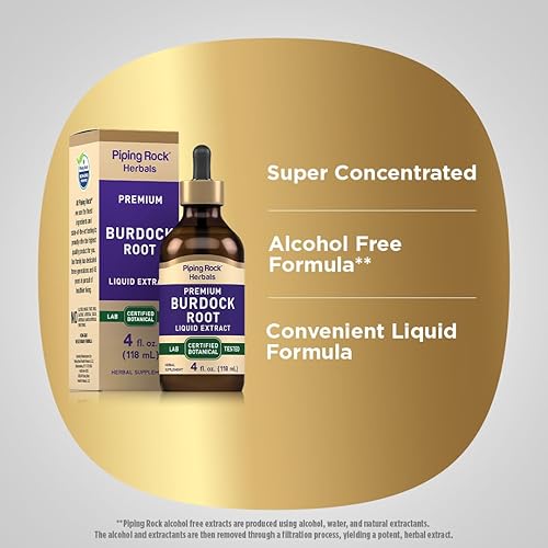 Miniatura 4 de Piping Rock Extracto de tintura de raíz de bardana | 4 onzas líquidas | Gotas líquidas de hierbas premium | Suplemento botánico certificado | Sin