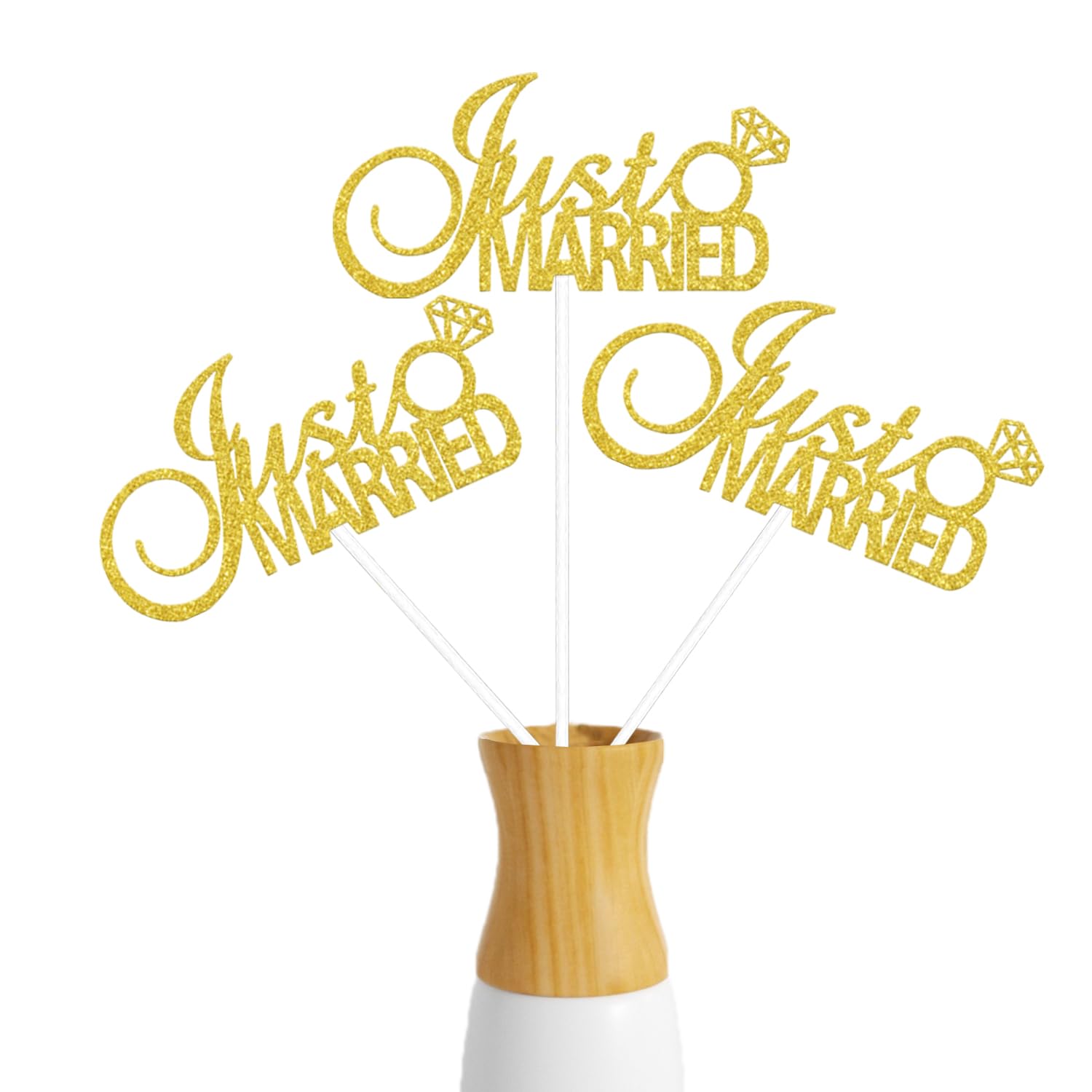 Just Married Centerpiece Sticks, Wedding Party Decorations, Bridal Shower/Engagement/Anniversary Party Decoration, Married AF Party Decorations Supplies Gold 6 Pieces