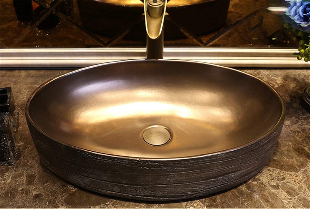 Vasque à poser noire en céramique fait main artisanat chinois rétro ovale