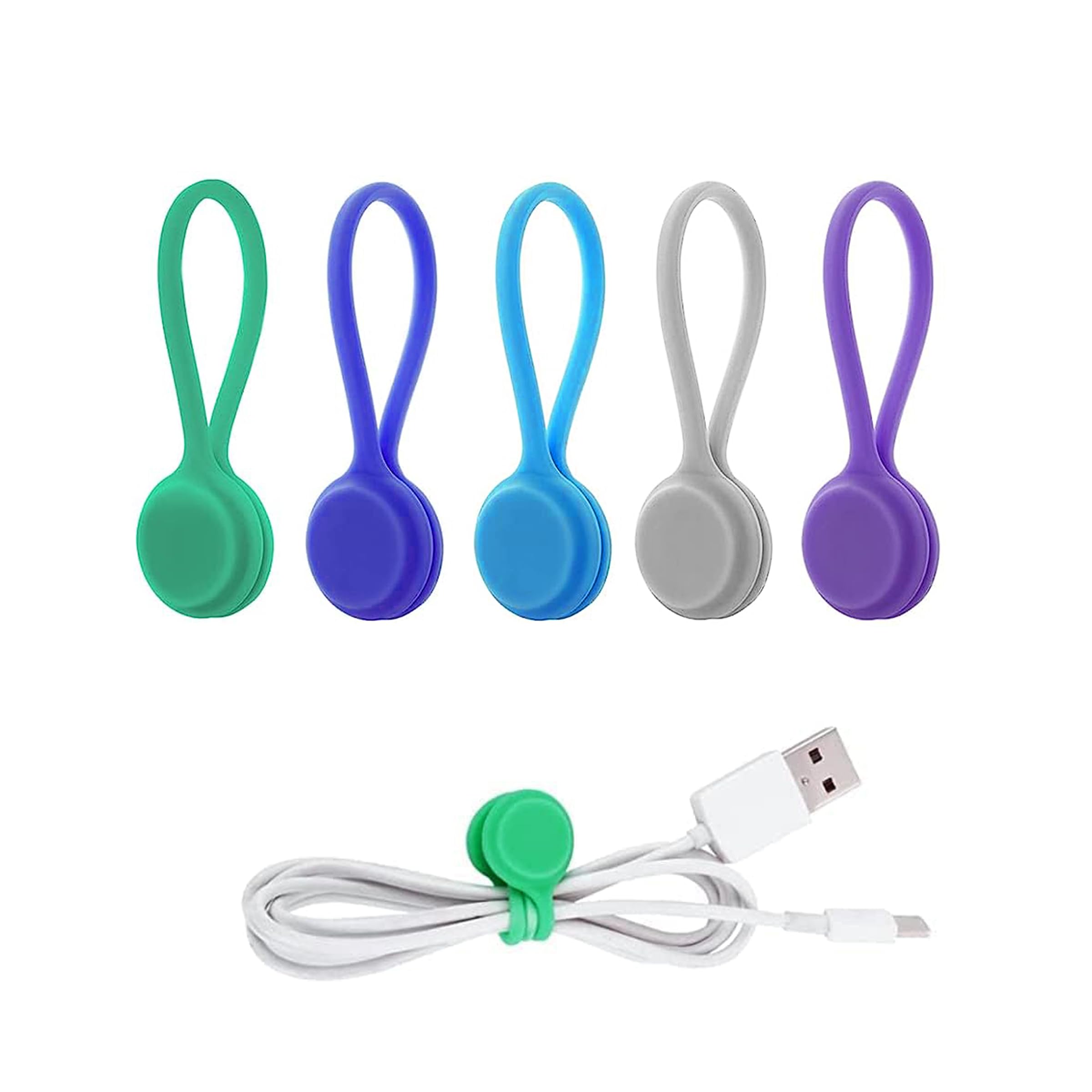 WIQUE 5 Pcs Magnetic Cable Ties,Reusable Silicone Magnetic Cable Ties for Cable Clips Cord Bundling and Organizing, Holding Stuff, Book Markers, Fridge Magnets